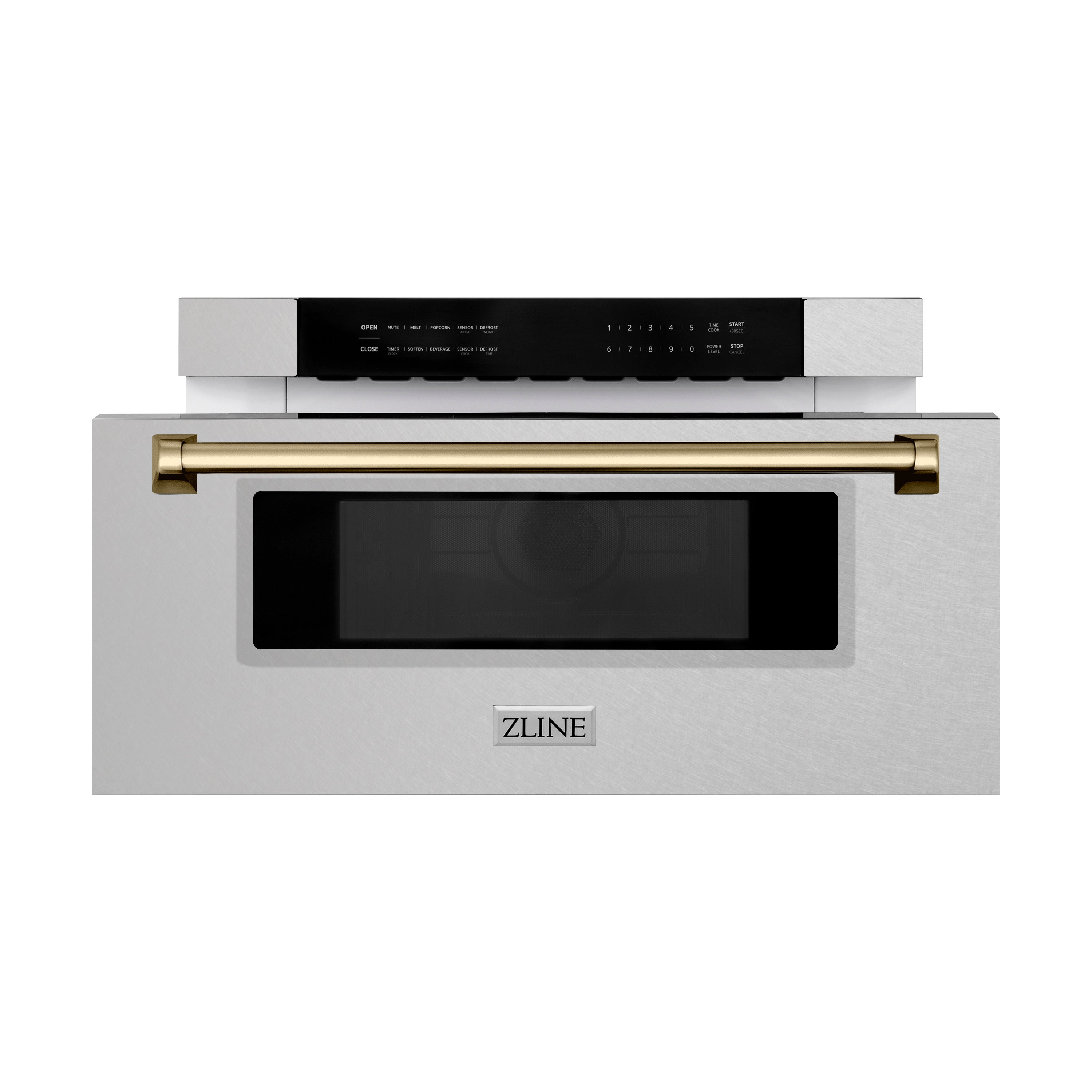 ZLINE Autograph Edition 30" 1.2 cu. ft. Built-In Microwave Drawer in Fingerprint Resistant Stainless Steel with Champagne Bronze Accents