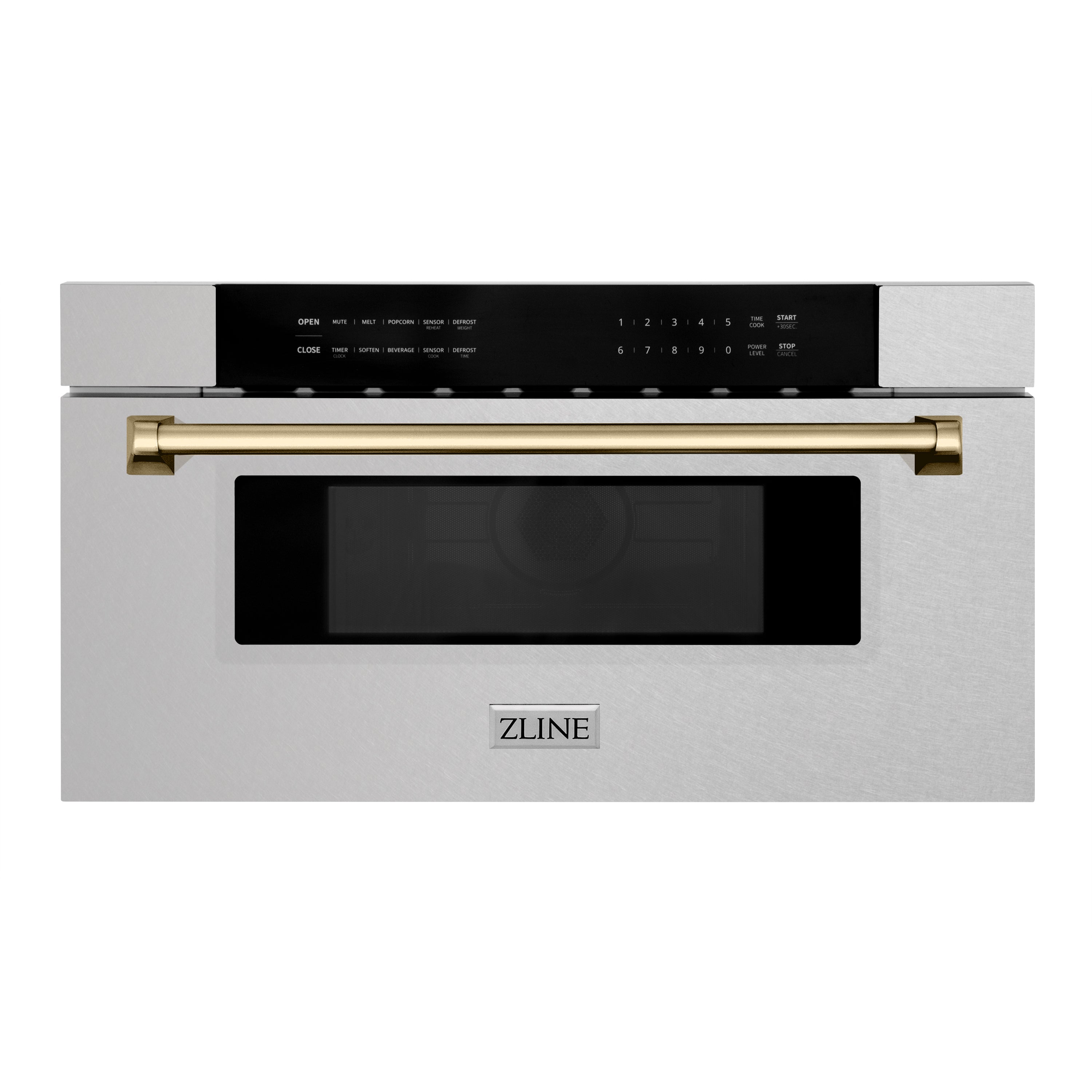 ZLINE Autograph Edition 30" 1.2 cu. ft. Built-In Microwave Drawer in Fingerprint Resistant Stainless Steel with Champagne Bronze Accents