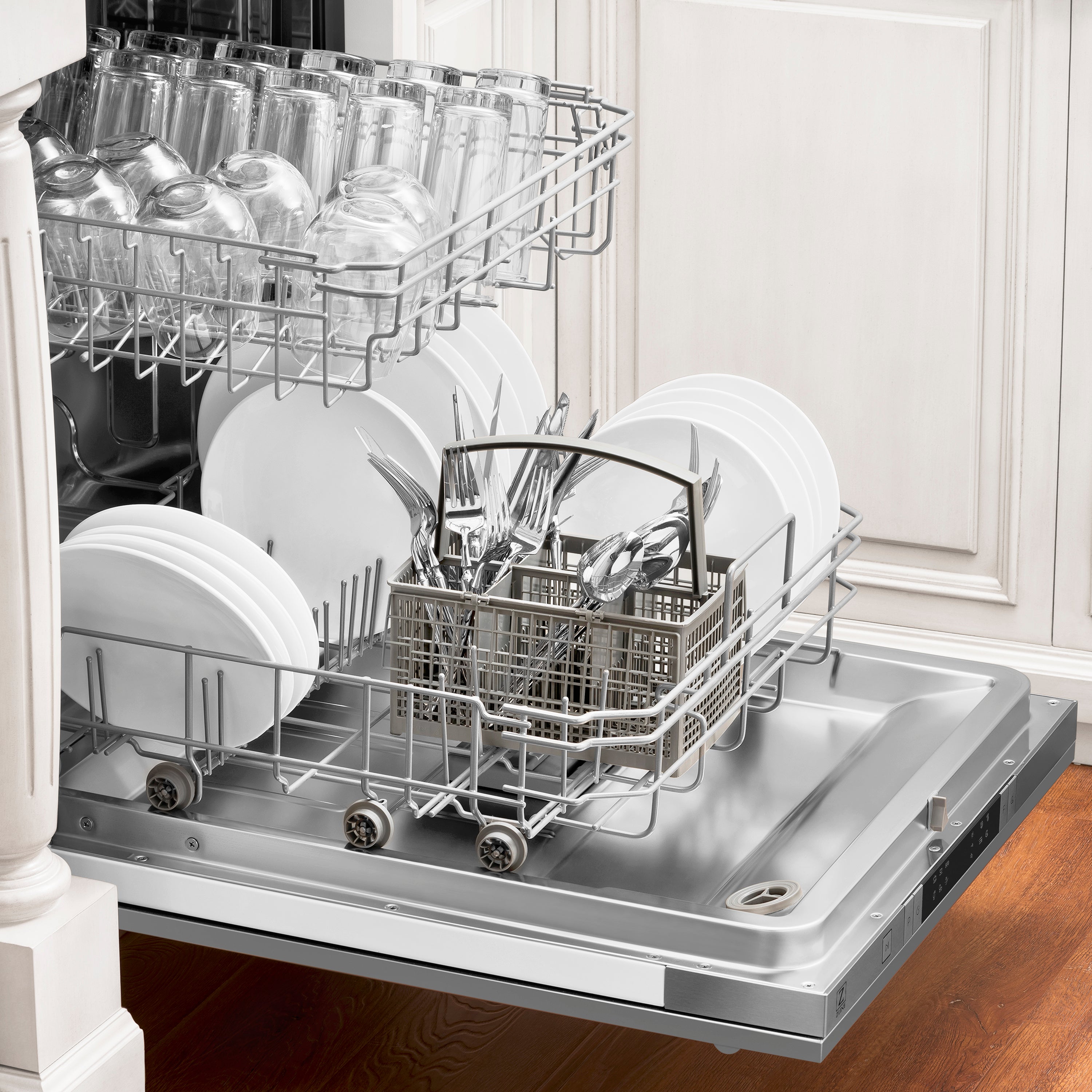 ZLINE 24 in. Stainless Steel Top Control Dishwasher with Stainless Steel Tub and Traditional Style Handle, 52dBa (DW-304-H-24)