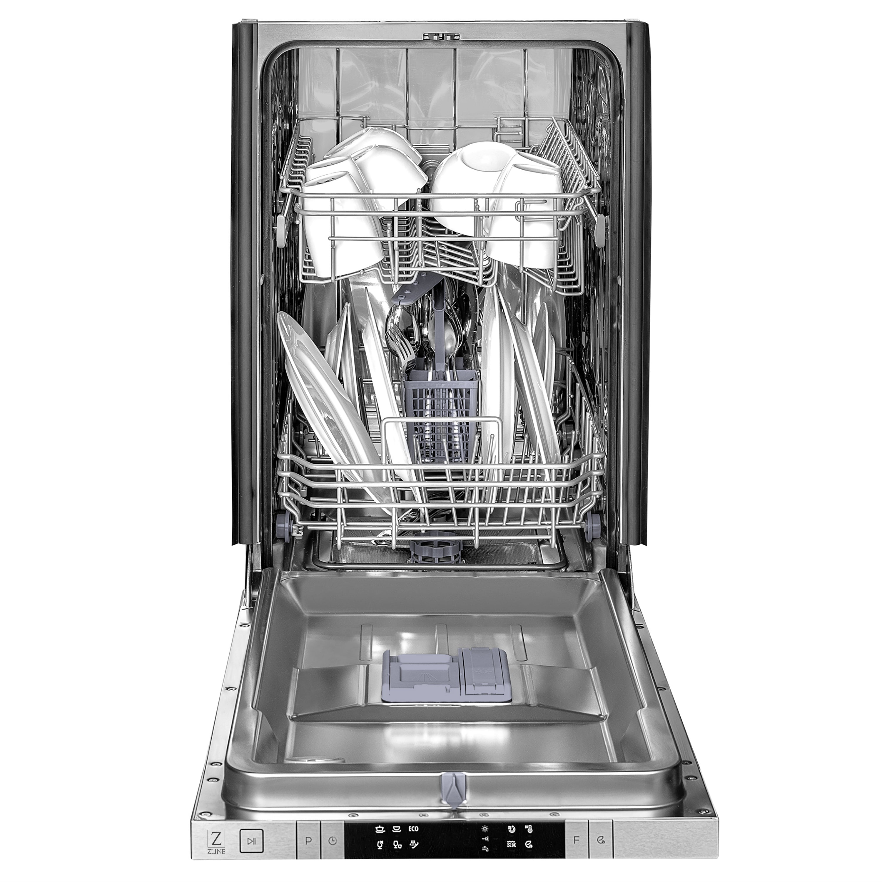 ZLINE 18 in. Compact Black Stainless Steel Top Control Dishwasher with Stainless Steel Tub and Modern Style Handle, 52dBa (DW-BS-H-18)