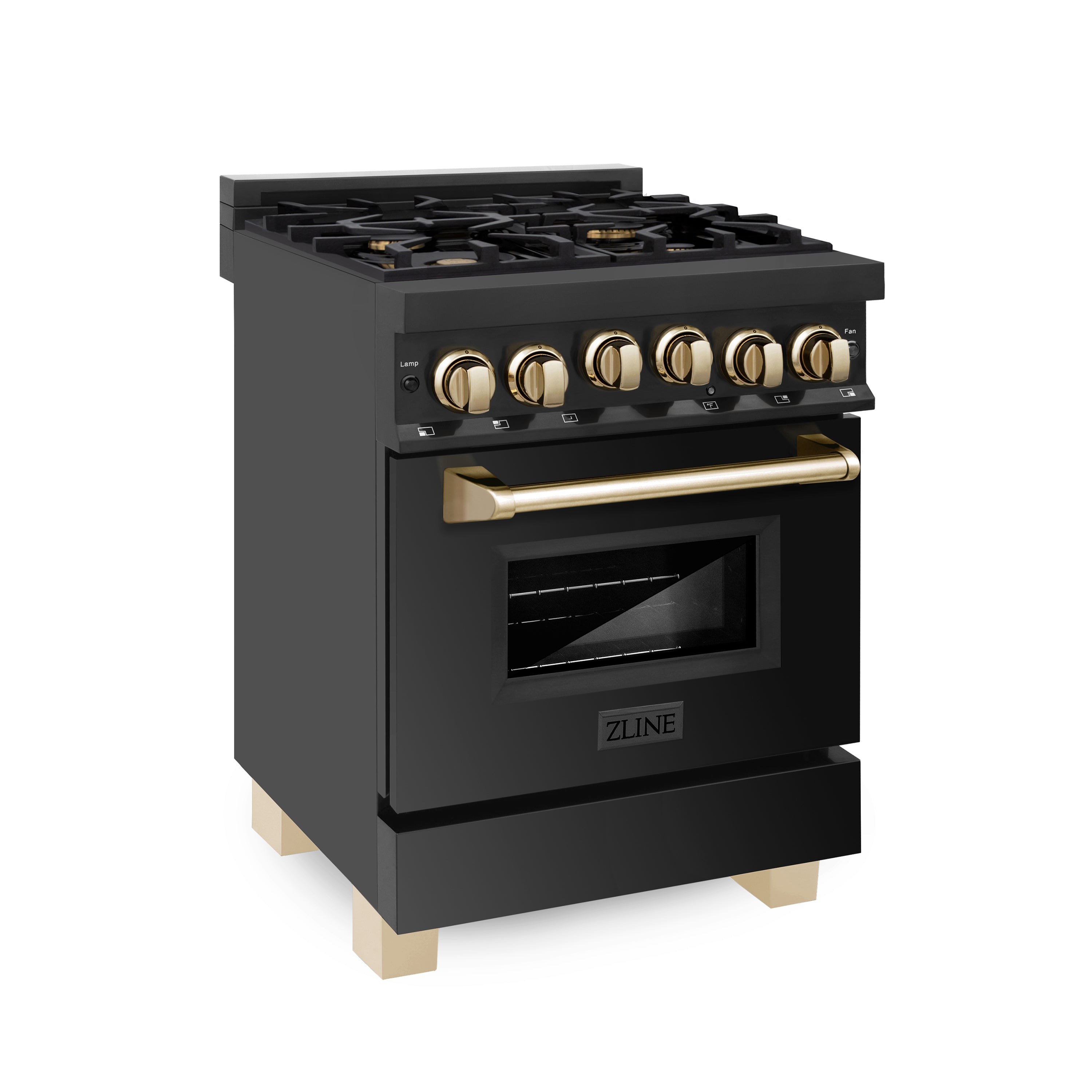 ZLINE Autograph Edition 24" 2.8 cu. ft. Range with Gas Stove and Gas Oven in Black Stainless Steel with Polished Gold Accents (RGBZ-24-G)