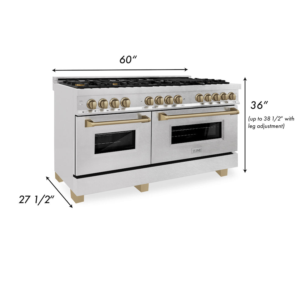 ZLINE Autograph Edition 60" 7.4 cu. ft. Dual Fuel Range with Gas Stove and Electric Oven in DuraSnow Stainless Steel with Accents (RASZ-60-CB)