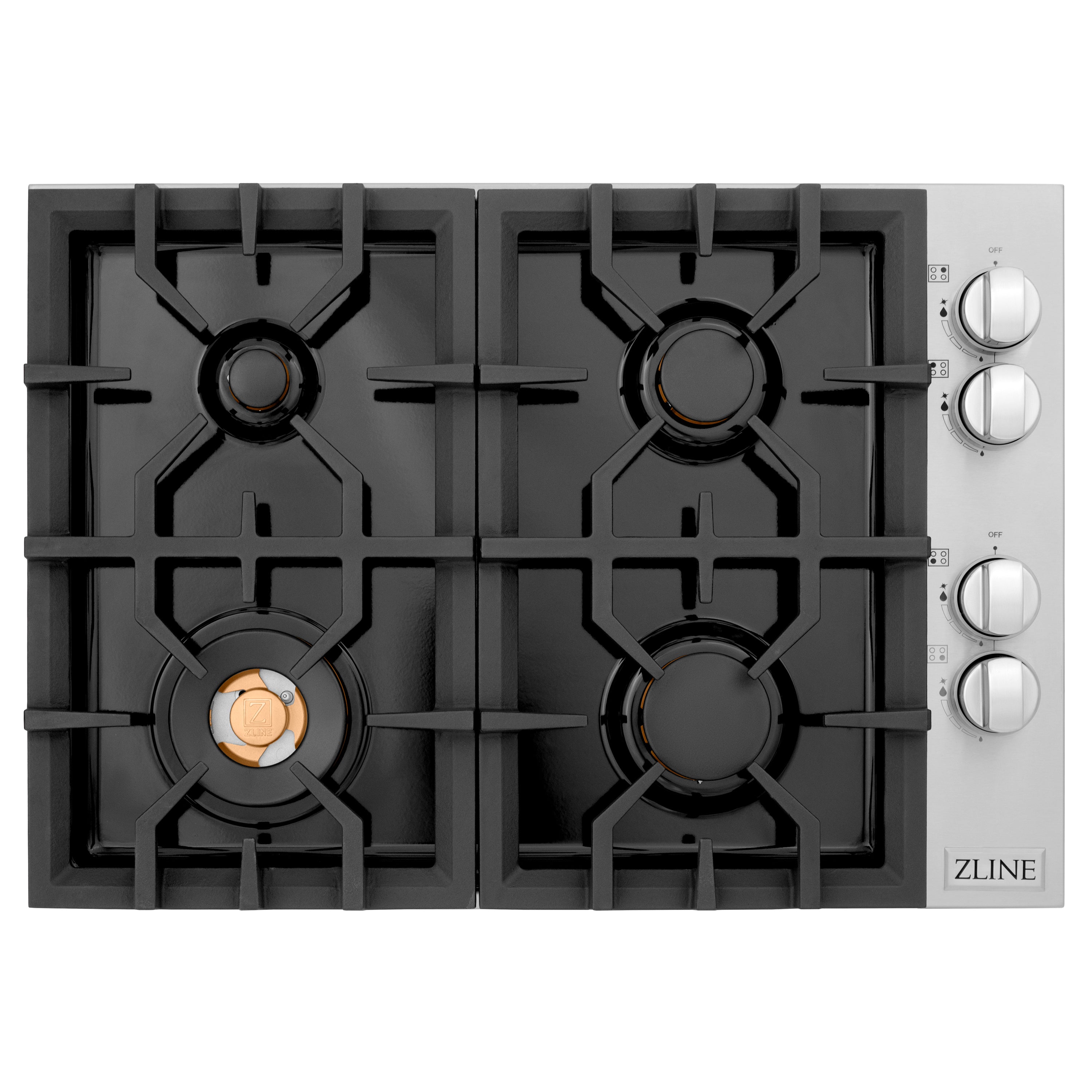 ZLINE 30" Dropin Gas Stovetop with 4 Gas Brass Burners and Black Porcelain Top (RC-BR-30-PBT)