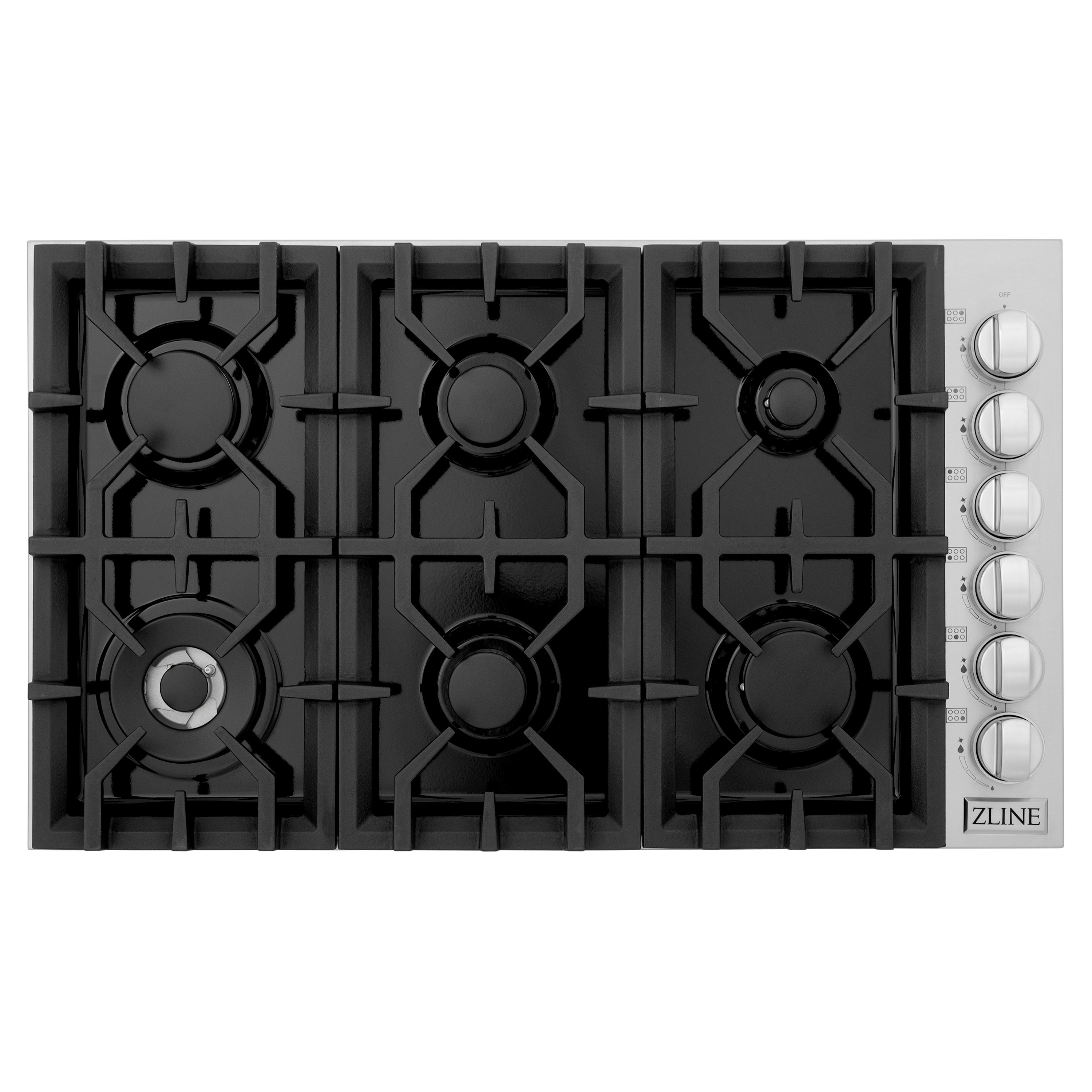 ZLINE 36" Gas Cooktop with 6 Gas Burners and Black Porcelain Top (RC36-PBT)