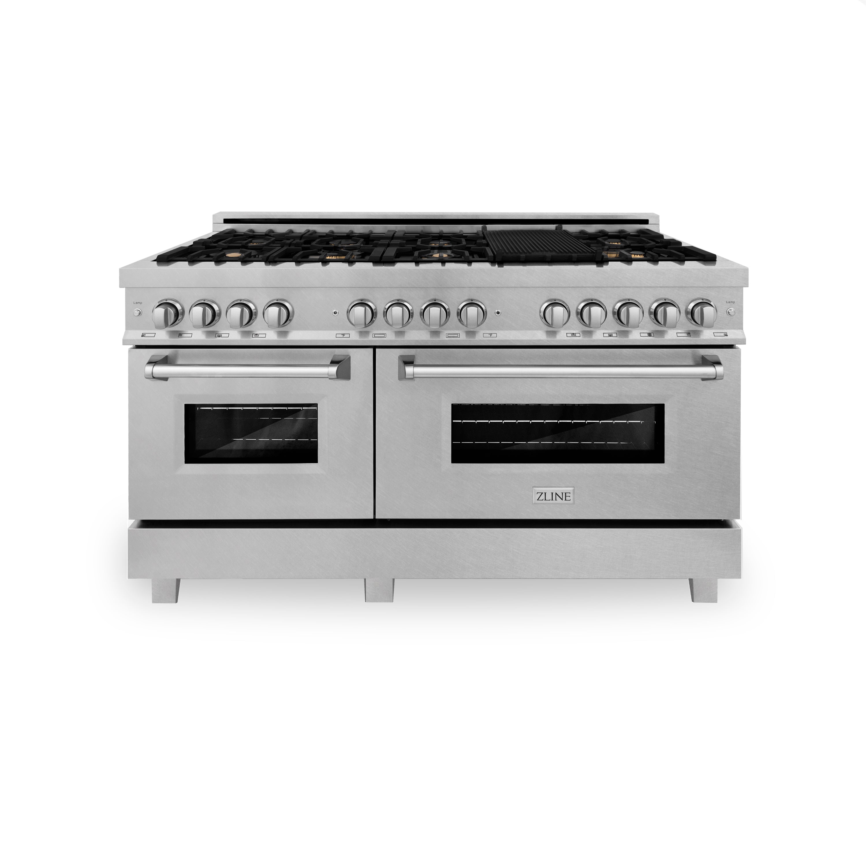 ZLINE 60" 7.4 cu. ft. Dual Fuel Range with Gas Stove and Electric Oven in Fingerprint Resistant Stainless Steel with Brass Burners (RAS-SN-BR-60)