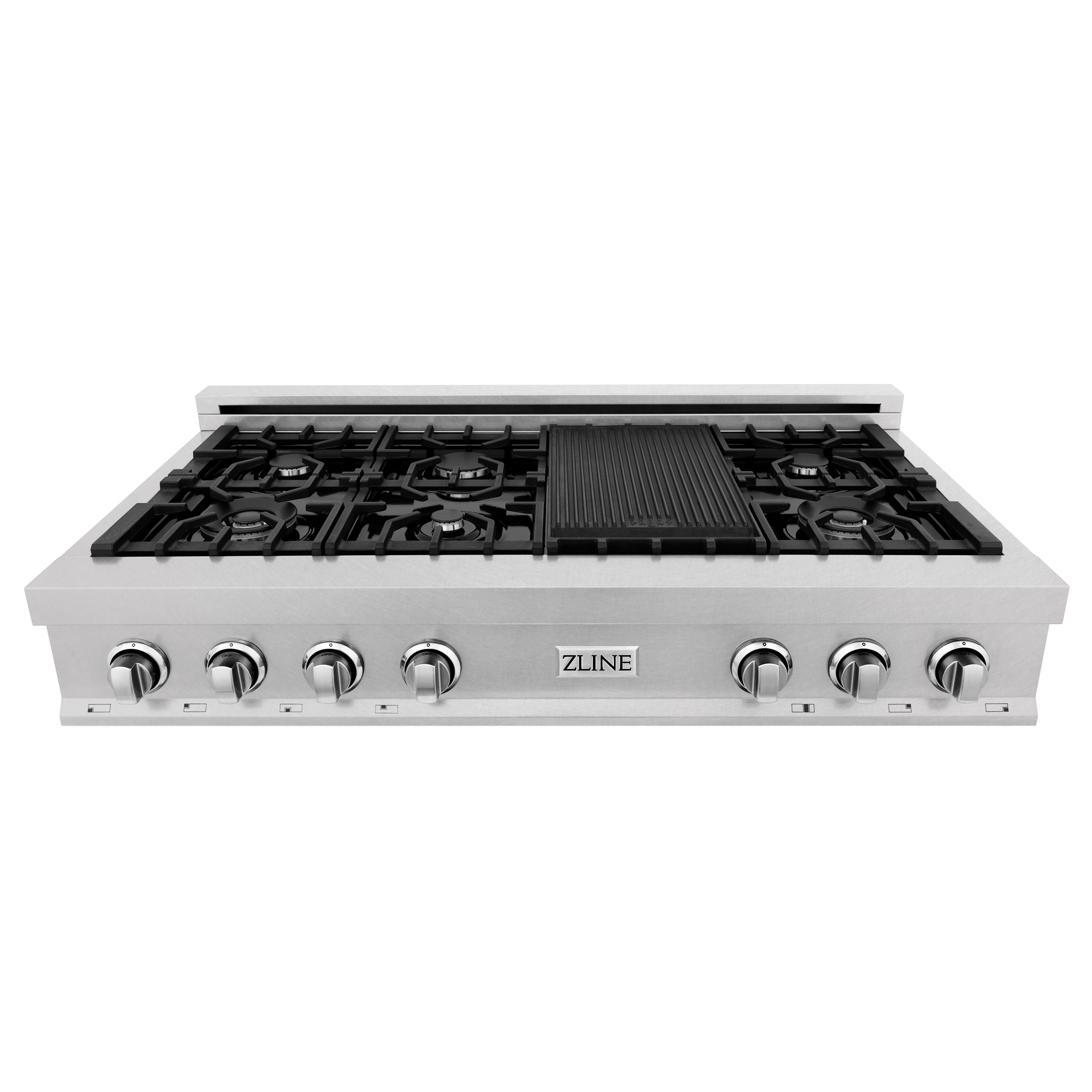 ZLINE 48" Porcelain Gas Stovetop in Fingerprint Resistant Stainless Steel with 7 Gas Burners and Griddle (RTS-48)