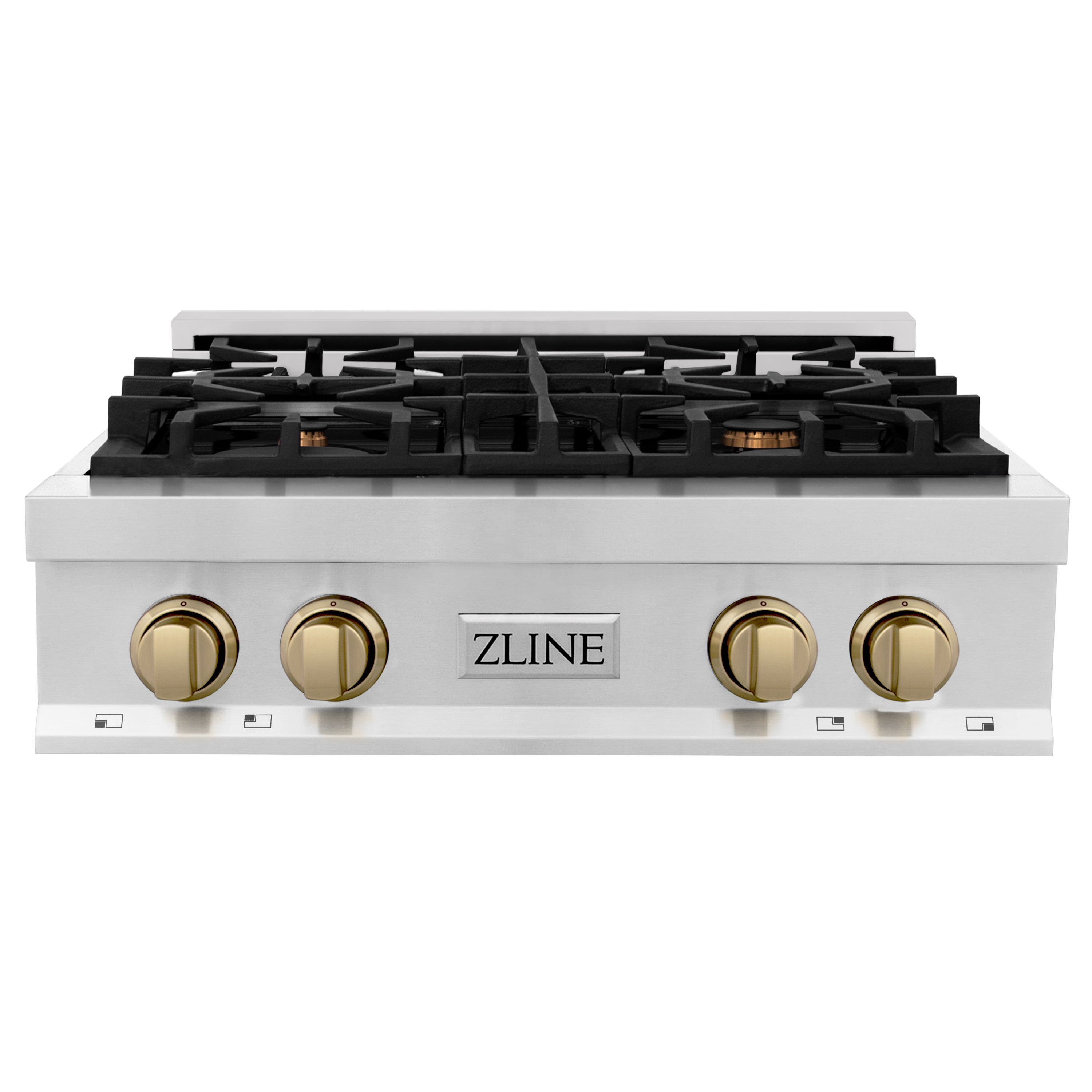 ZLINE Autograph Edition 30" Porcelain Rangetop with 4 Gas Burners in Stainless Steel and Champagne Bronze Accents (RTZ-30-CB)