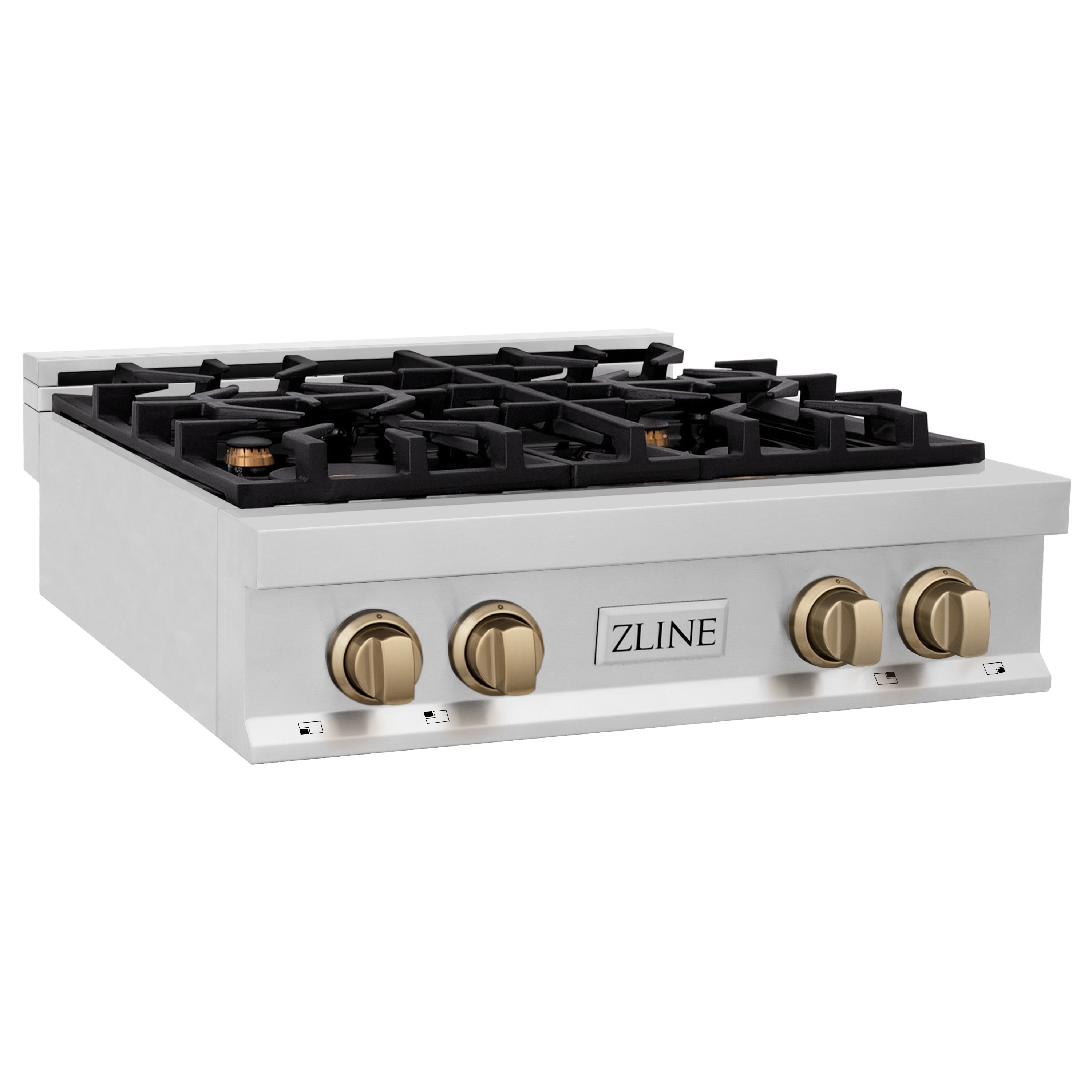 ZLINE Autograph Edition 30" Porcelain Rangetop with 4 Gas Burners in Stainless Steel and Champagne Bronze Accents (RTZ-30-CB)