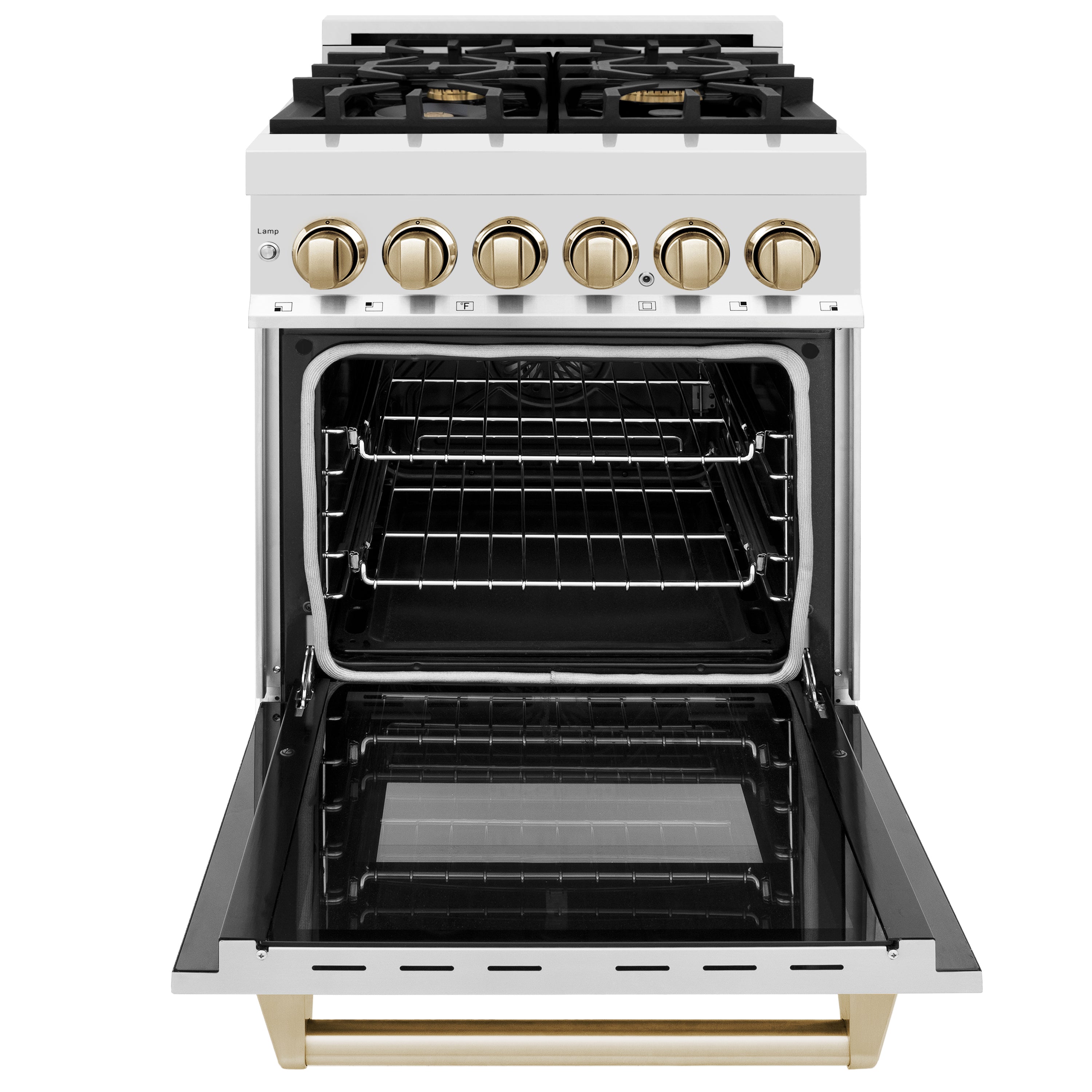 ZLINE Autograph Edition 24" 2.8 cu. ft. Dual Fuel Range with Gas Stove and Electric Oven in Stainless Steel with Polished Gold Accents (RAZ-24-G)