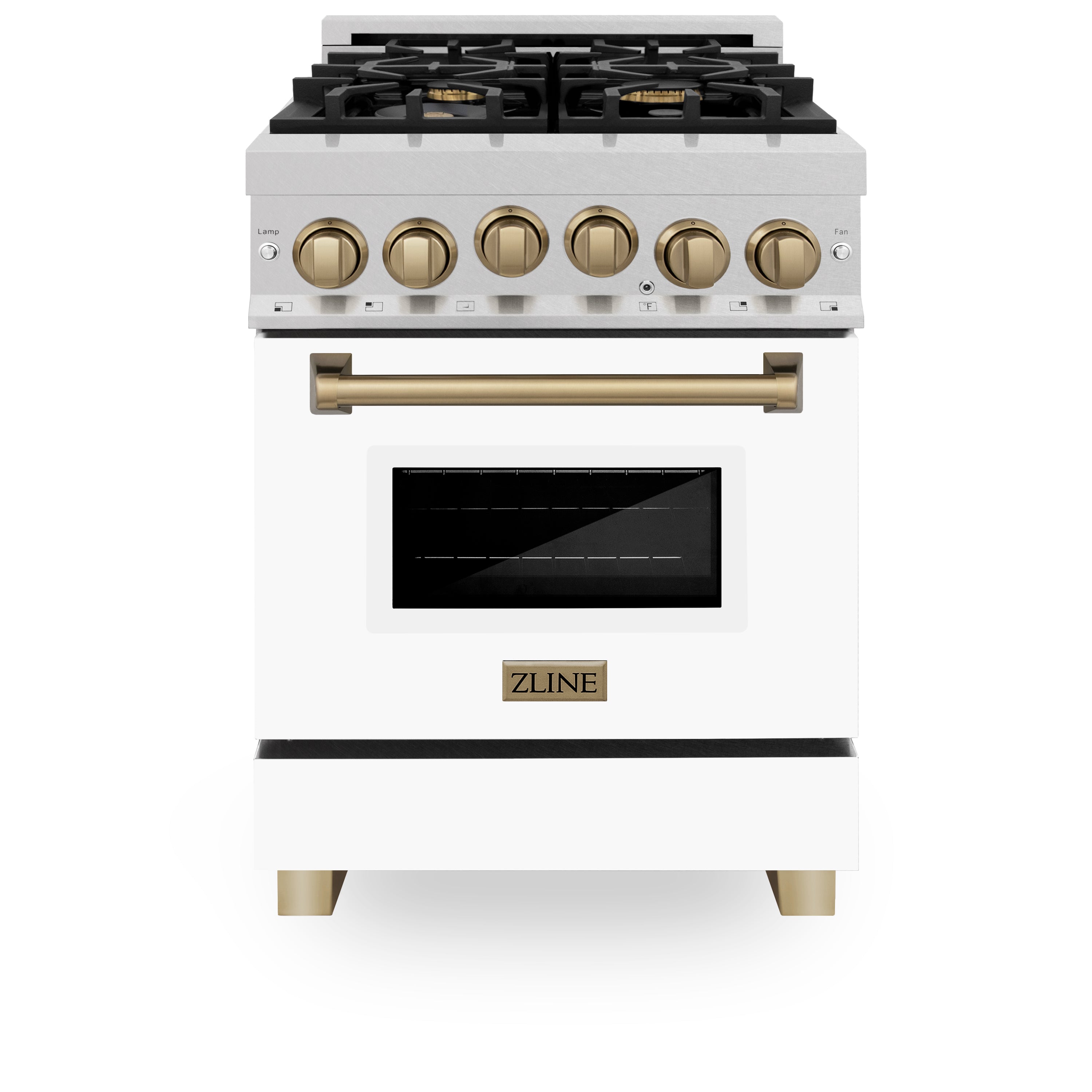 ZLINE Autograph Edition 24" 2.8 cu. ft. Range with Gas Stove and Gas Oven in Fingerprint Resistant Stainless Steel with White Matte Door and Champagne Bronze Accents (RGSZ-WM-24-CB)
