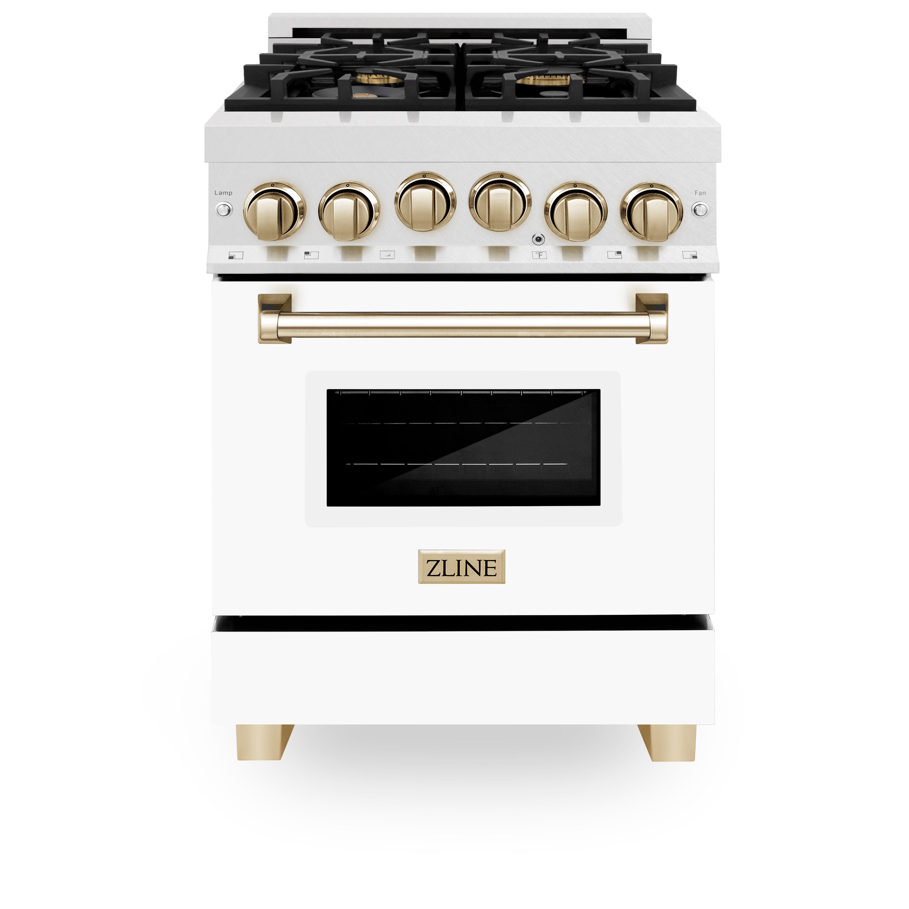 ZLINE Autograph Edition 24" 2.8 cu. ft. Range with Gas Stove and Gas Oven in Fingerprint Resistant Stainless Steel with White Matte Door and Polished Gold Accents (RGSZ-WM-24-G)
