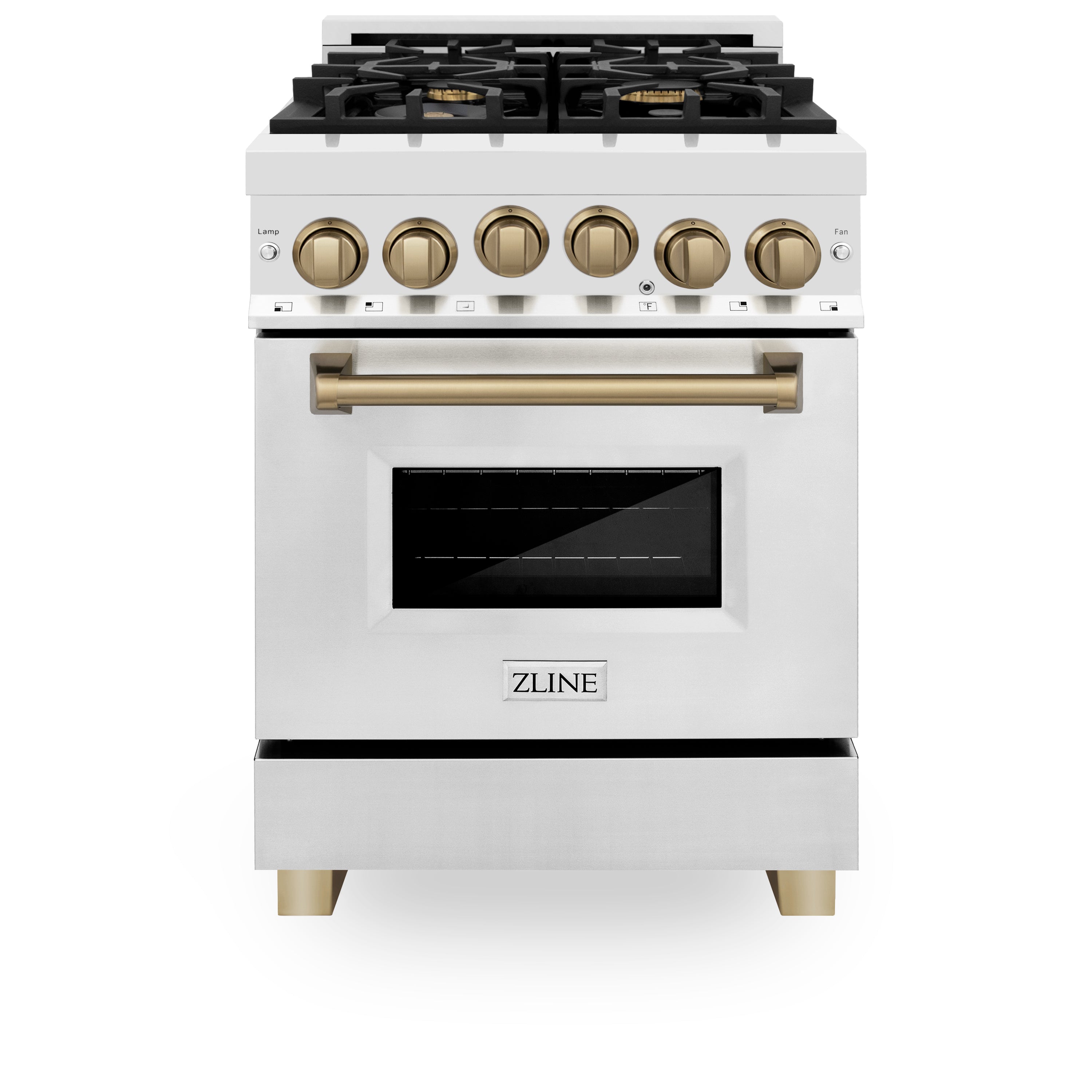 ZLINE Autograph Edition 24" 2.8 cu. ft. Dual Fuel Range with Gas Stove and Electric Oven in Stainless Steel with Champagne Bronze Accents (RAZ-24-CB)