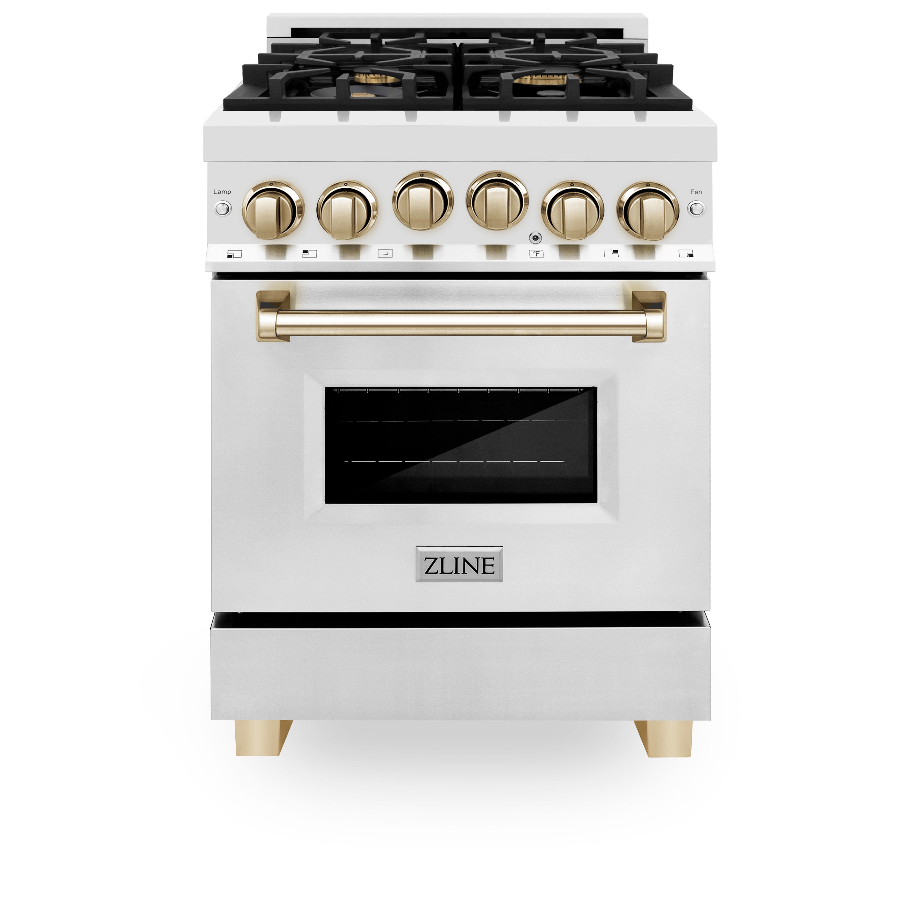 ZLINE Autograph Edition 24" 2.8 cu. ft. Range with Gas Stove and Gas Oven in Stainless Steel with Polished Gold Accents (RGZ-24-G)