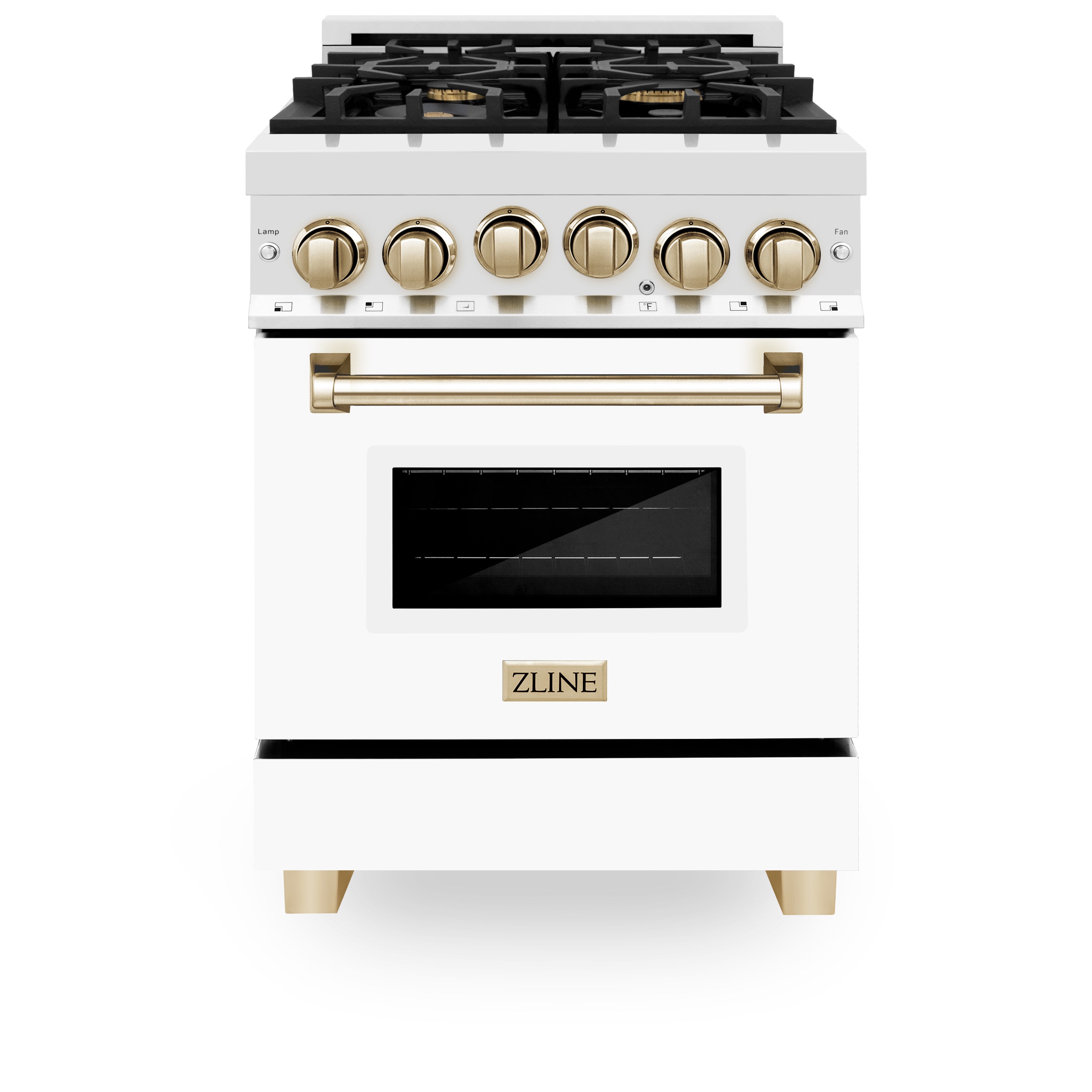 ZLINE Autograph Edition 24" 2.8 cu. ft. Range with Gas Stove and Gas Oven in Stainless Steel with White Matte Door and Gold Accents (RGZ-WM-24-G)