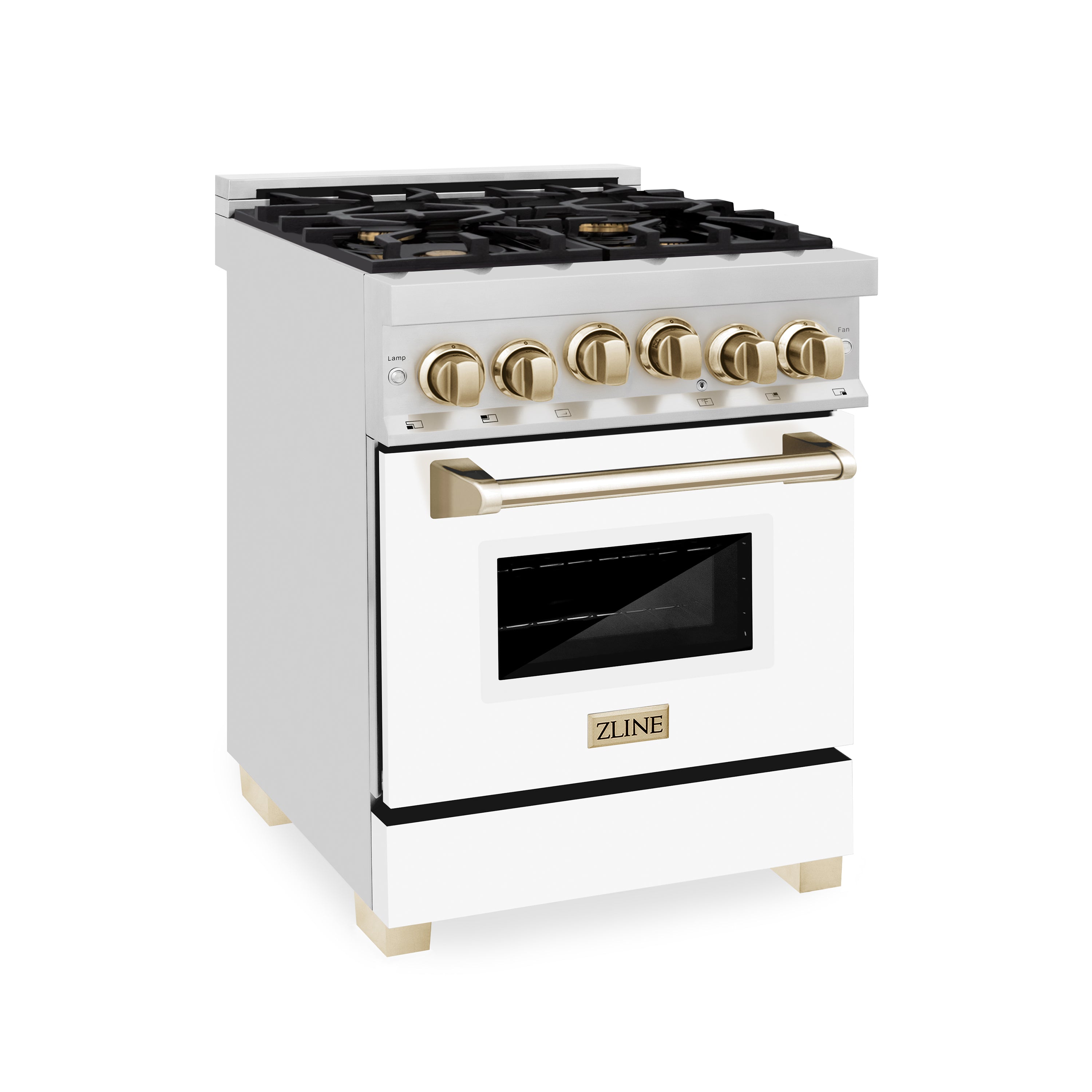 ZLINE Autograph Edition 24" 2.8 cu. ft. Range with Gas Stove and Gas Oven in Stainless Steel with White Matte Door and Gold Accents (RGZ-WM-24-G)