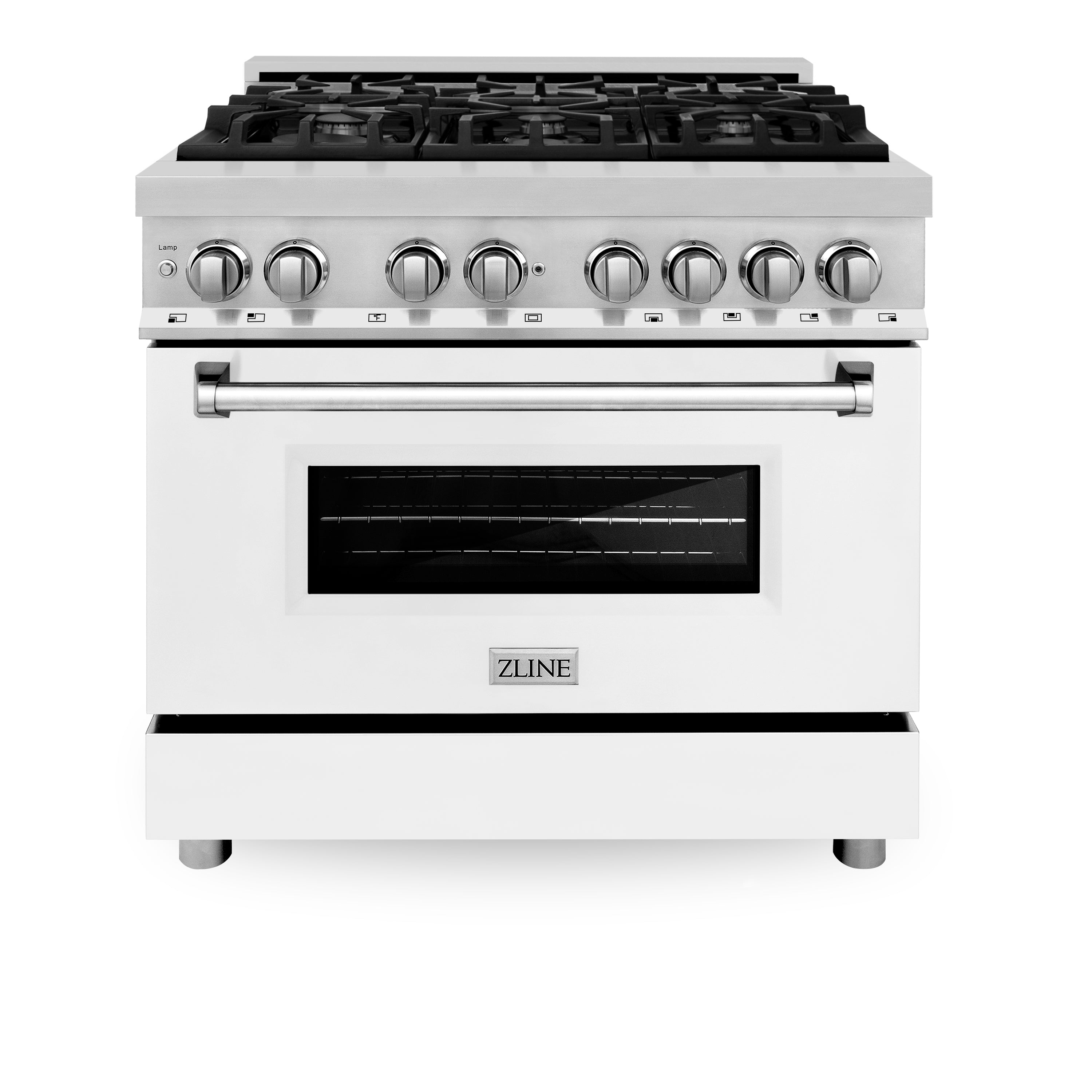 ZLINE 36" 4.6 cu. ft. Dual Fuel Range with Gas Stove and Electric Oven in Stainless Steel and White Matte Door (RA-WM-36)