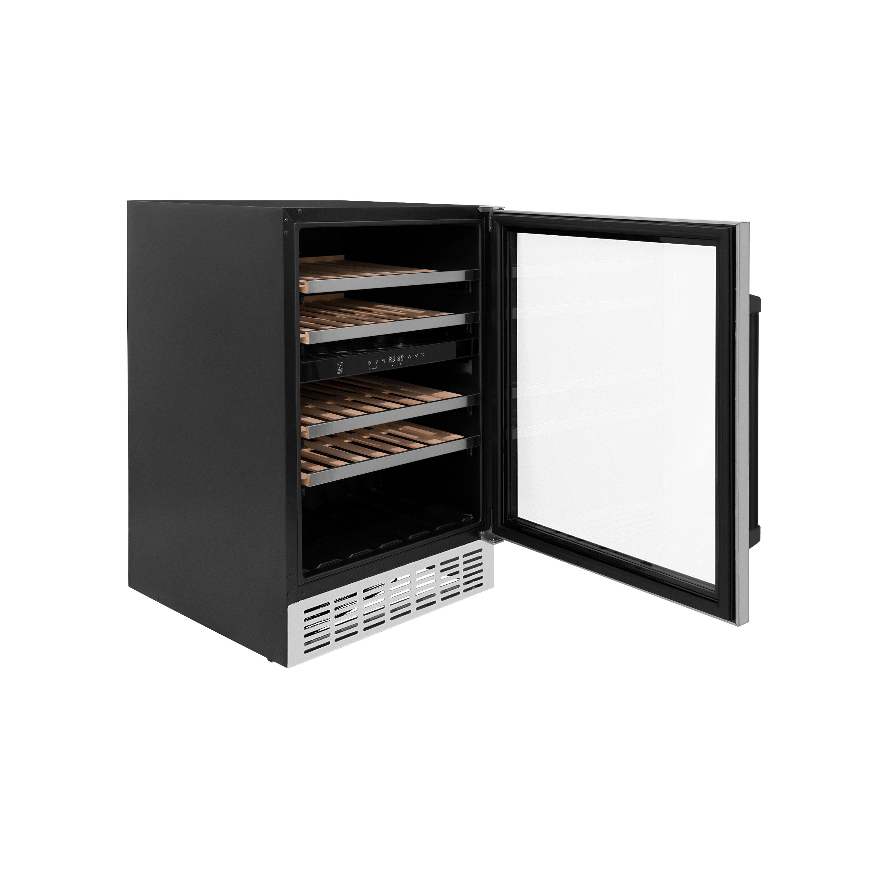 ZLINE 24" Monument Autograph Edition Dual Zone 44-Bottle Wine Cooler in Stainless Steel with Matte Black Accents (RWVZ-UD-24-MB)