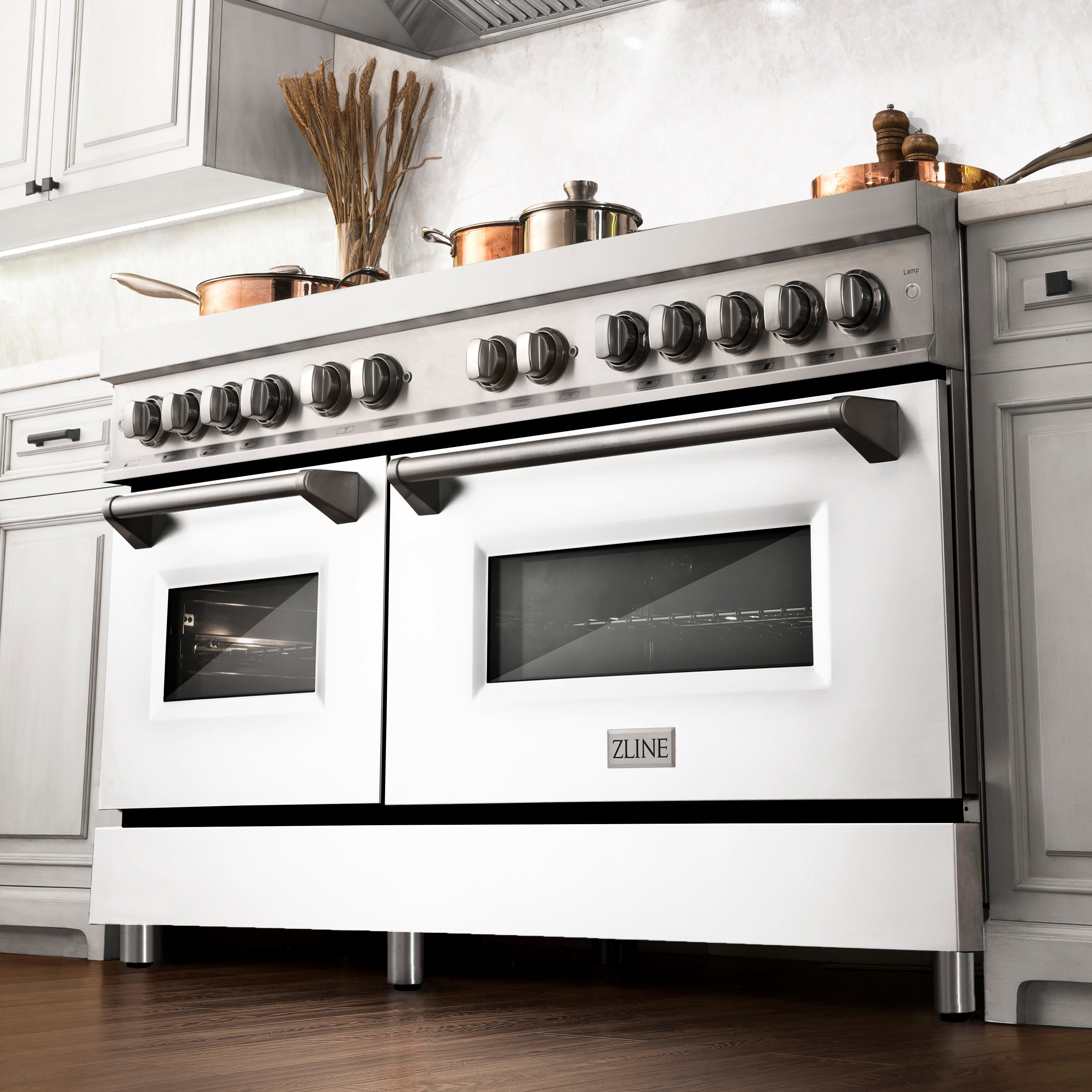 ZLINE 60" 7.4 cu. ft. Dual Fuel Range with Gas Stove and Electric Oven in Stainless Steel and White Matte Door (RA-WM-60)