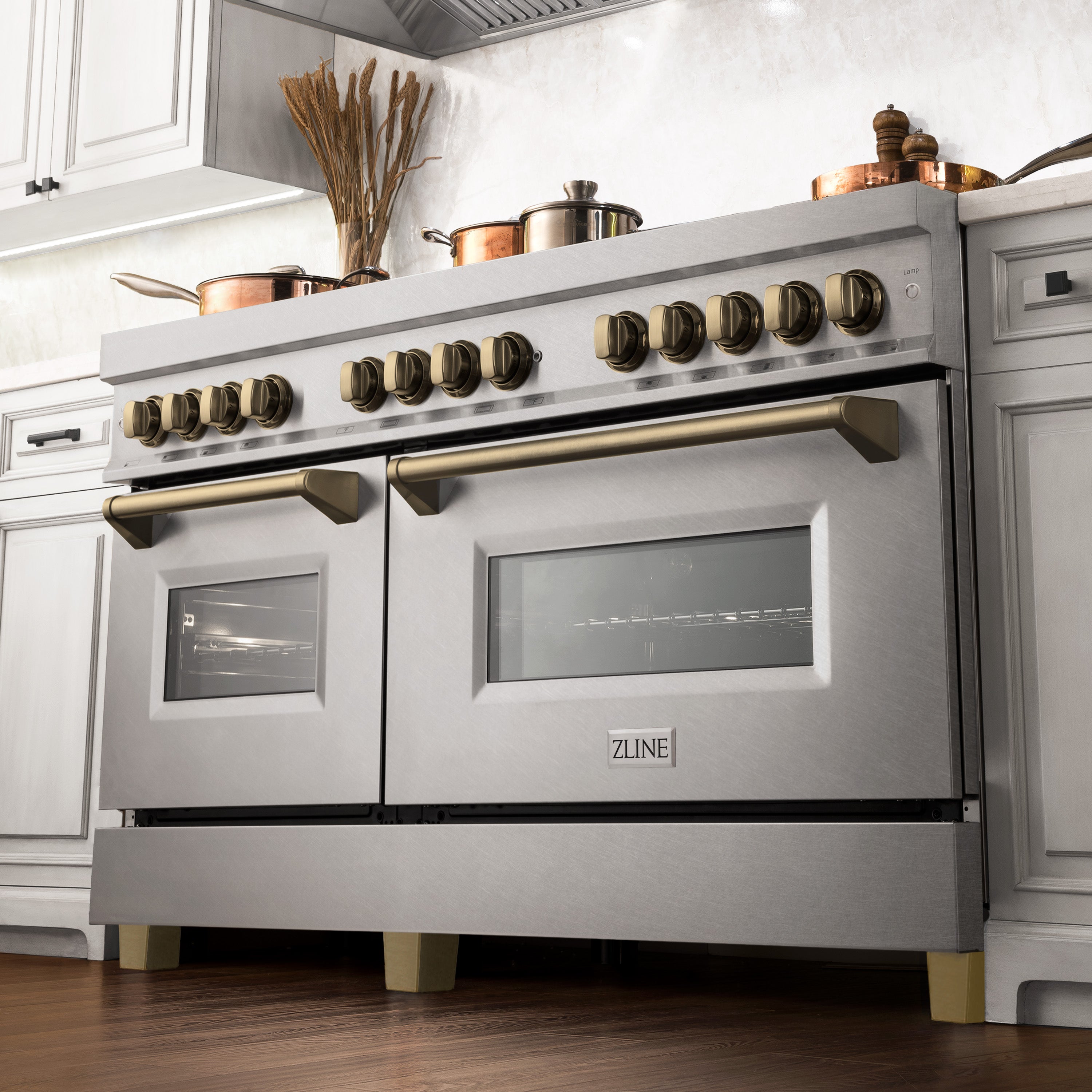 ZLINE Autograph Edition 60" 7.4 cu. ft. Dual Fuel Range with Gas Stove and Electric Oven in DuraSnow Stainless Steel with Accents (RASZ-60-CB)