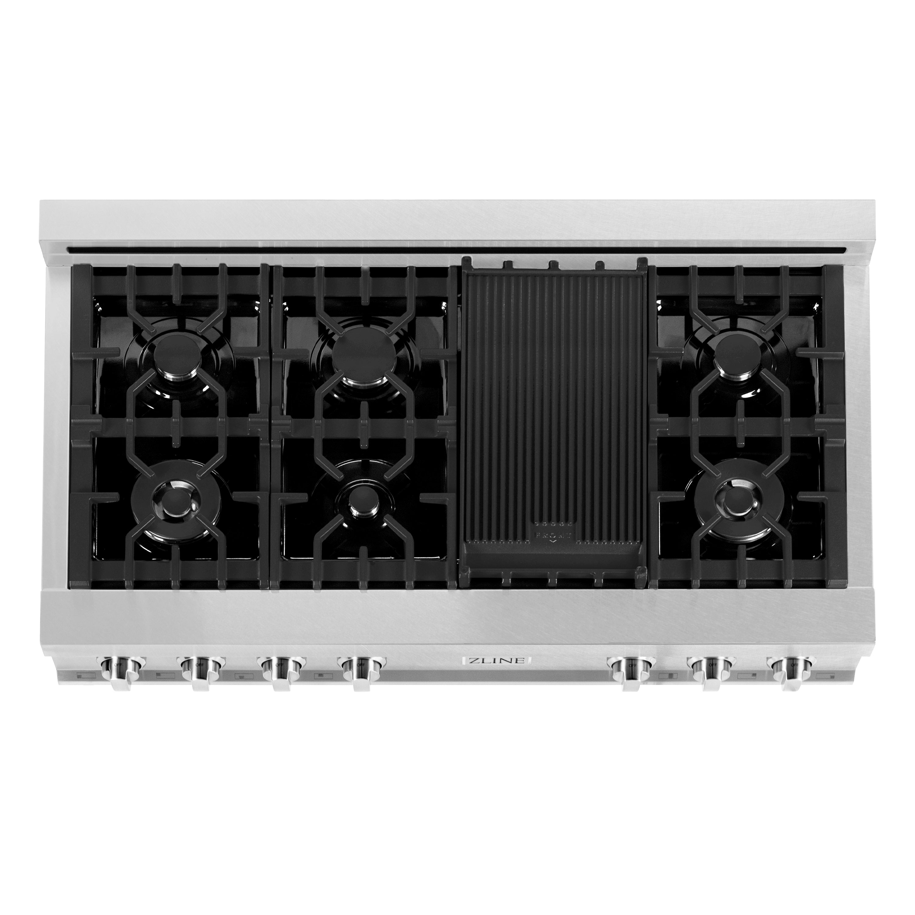 ZLINE 48" Porcelain Gas Stovetop in Fingerprint Resistant Stainless Steel with 7 Gas Burners and Griddle (RTS-48)