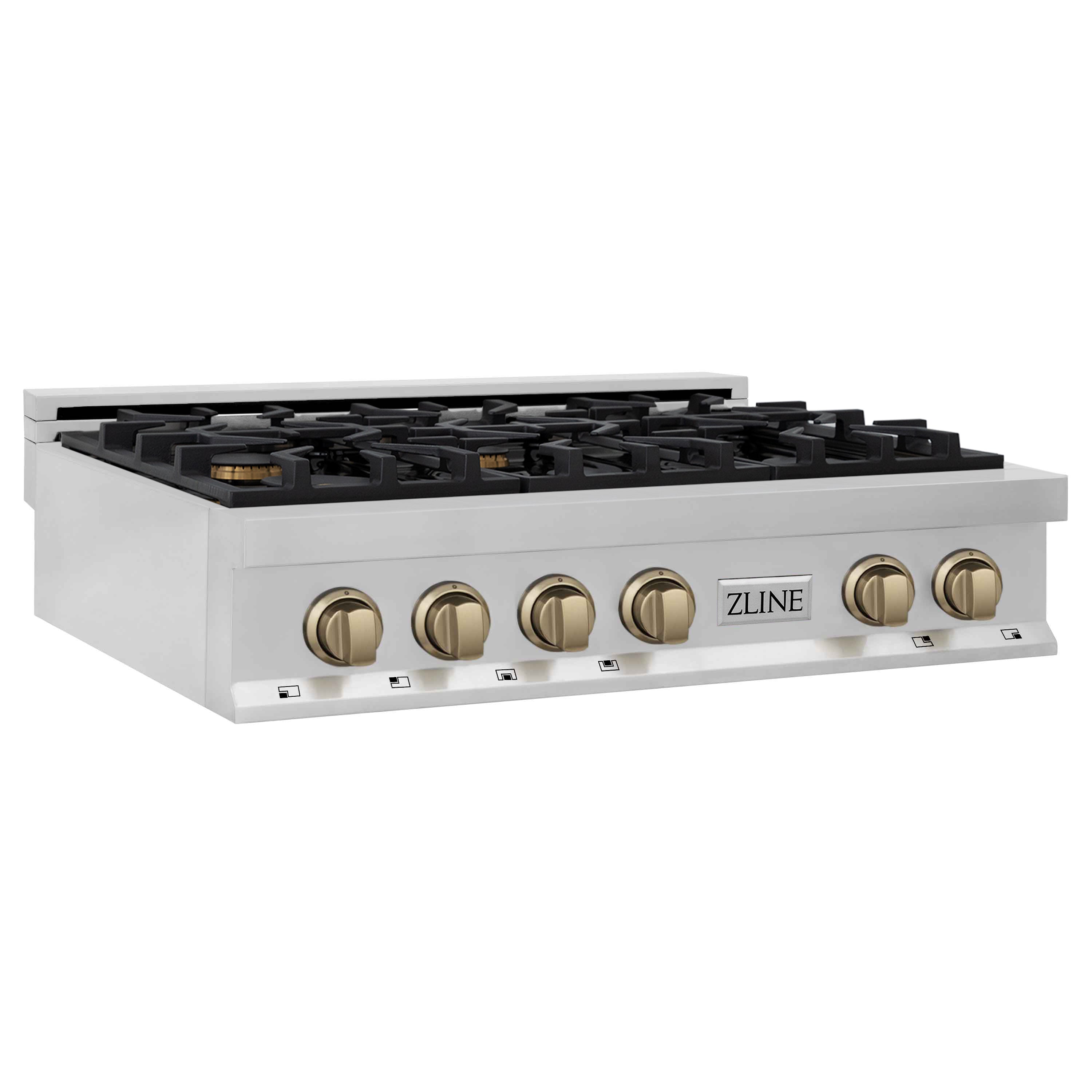 ZLINE Autograph Edition 36" Porcelain Rangetop with 6 Gas Burners in Stainless Steel and Champagne Bronze Accents (RTZ-36-CB)