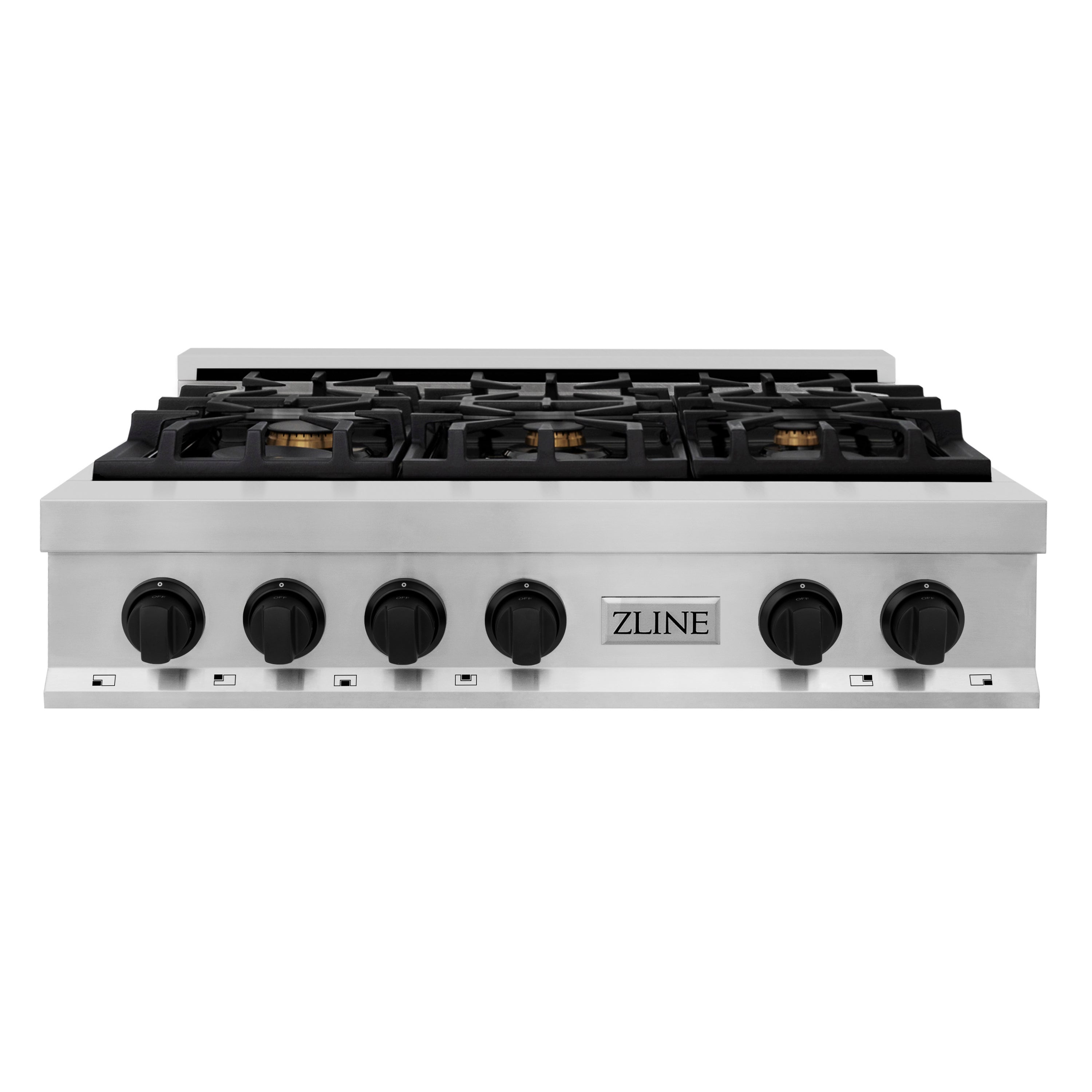 ZLINE Autograph Edition 36" Porcelain Rangetop with 6 Gas Burners in Stainless Steel and Matte Black Accents (RTZ-36-MB)