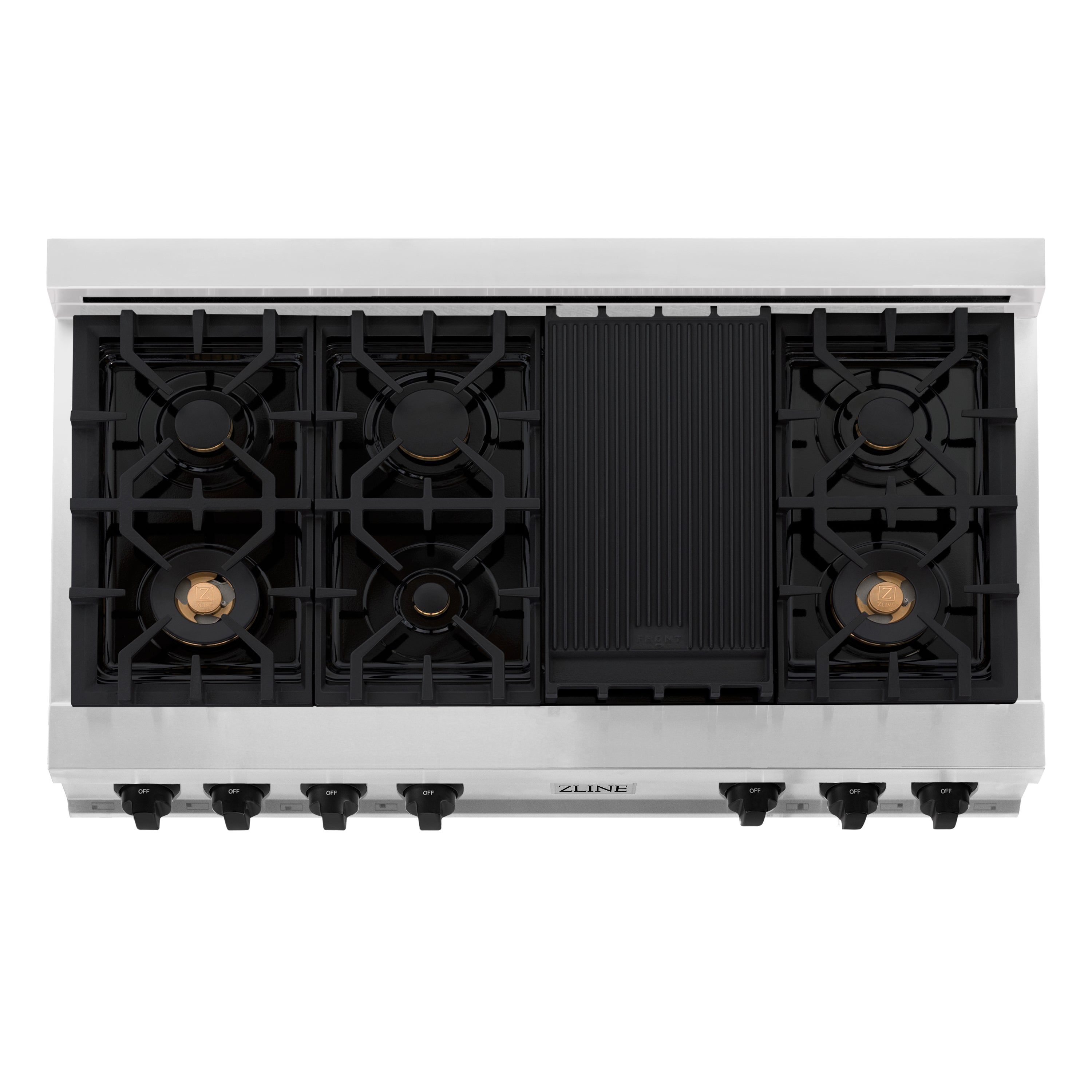 ZLINE Autograph Edition 48" Porcelain Rangetop with 7 Gas Burners in Stainless Steel and Matte Black Accents (RTZ-48-MB)
