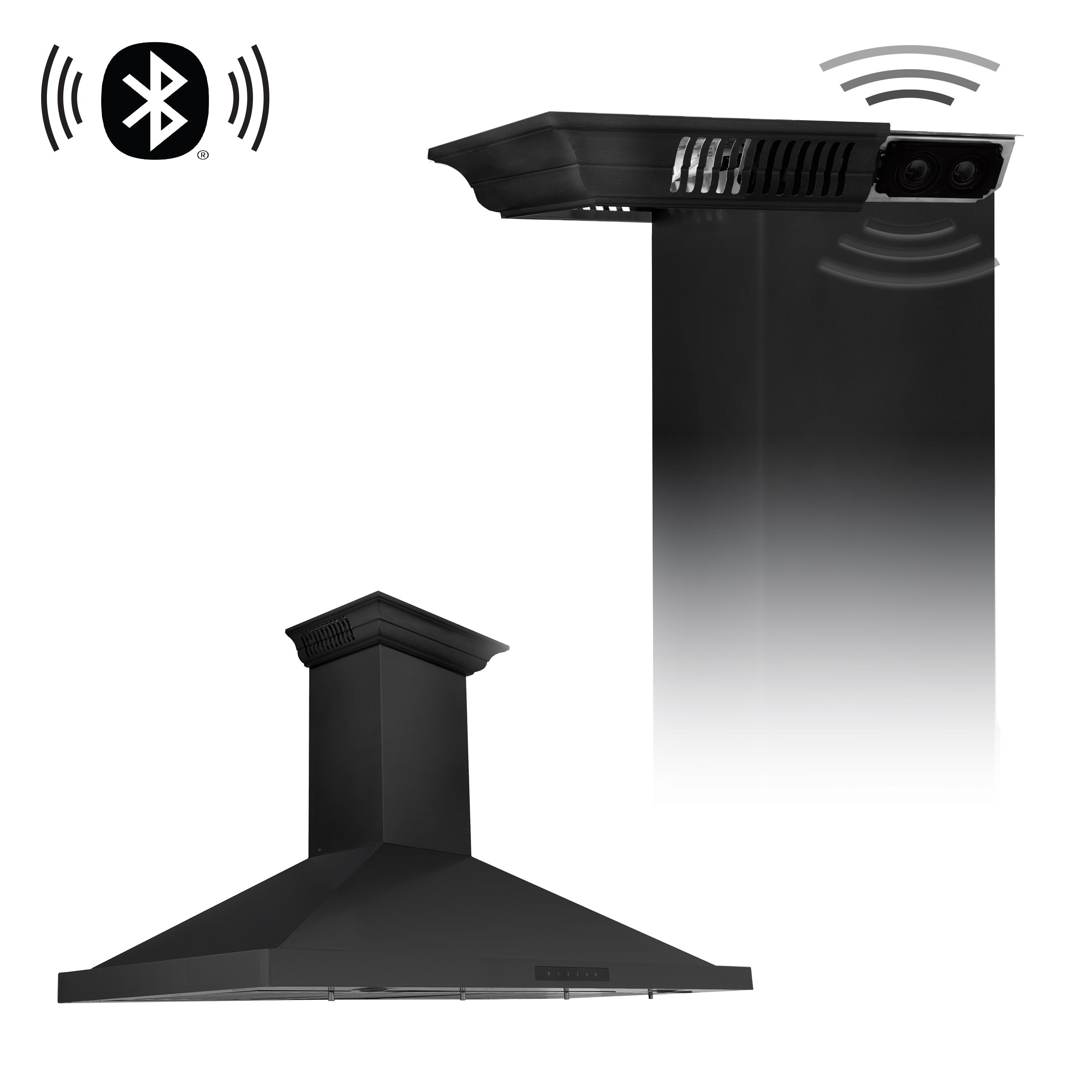 48" ZLINE CrownSound‚ Ducted Vent Wall Mount Range Hood in Black Stainless Steel with Built-in Bluetooth Speakers (BSKBNCRN-BT-48)