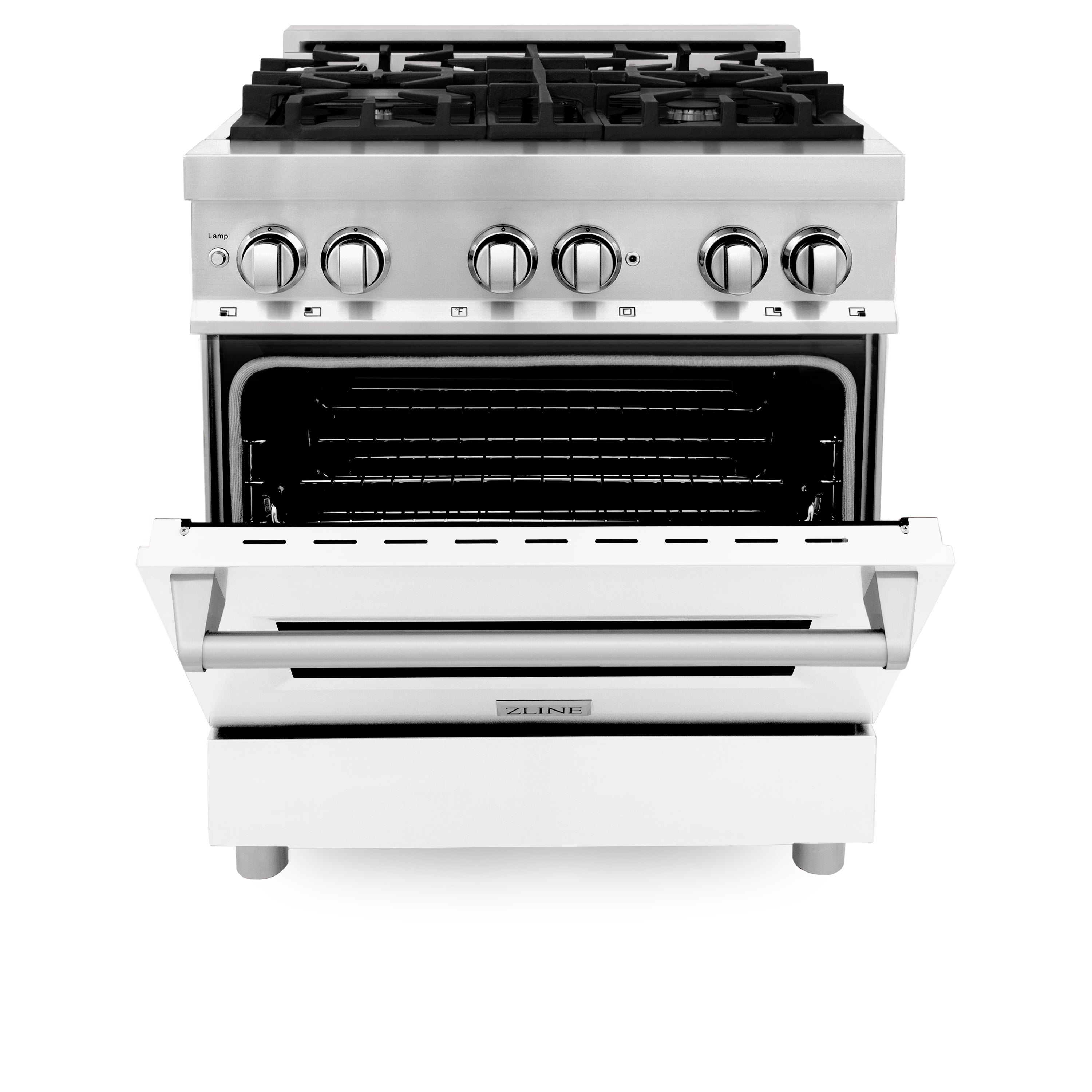 ZLINE 30" 4.0 cu. ft. Dual Fuel Range with Gas Stove and Electric Oven in Stainless Steel and White Matte Door (RA-WM-30)