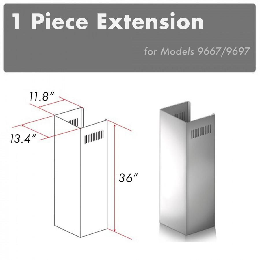 ZLINE Kitchen and Bath, ZLINE 1-36" Chimney Extension for 9 ft. to 10 ft. Ceilings (1PCEXT-9667/9697), 1PCEXT-9667/9697,