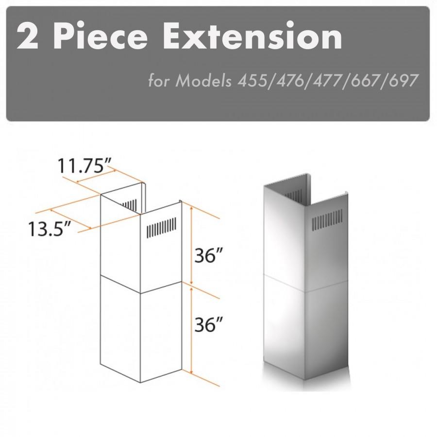 ZLINE Kitchen and Bath, ZLINE 2-36" Chimney Extensions for 10 ft. to 12 ft. Ceilings (2PCEXT-455/476/477/667/697), 2PCEXT-455/476/477/667/697,