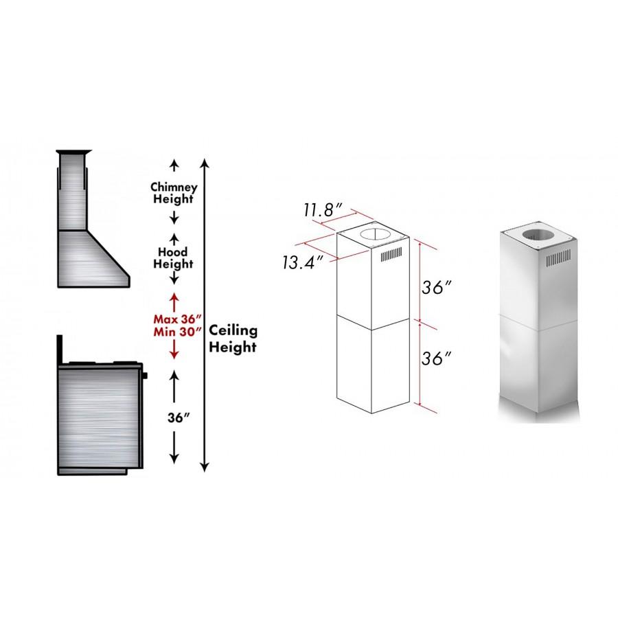 ZLINE Kitchen and Bath, ZLINE 2-36" Chimney Extensions for 10 ft. to 12 ft. Ceilings (2PCEXT-455/476/477/667/697), 2PCEXT-455/476/477/667/697,