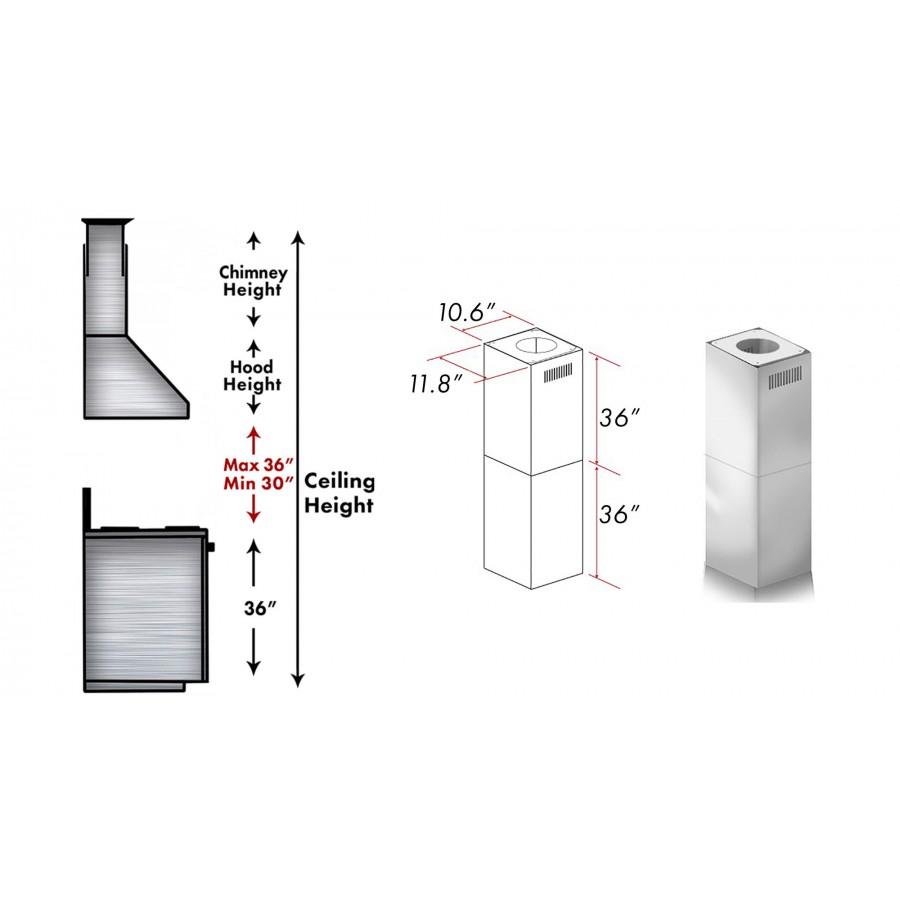 ZLINE Kitchen and Bath, ZLINE 2-36" Chimney Extensions for 10 ft. to 12 ft. Ceilings (2PCEXT-597i-304), 2PCEXT-597i-304,
