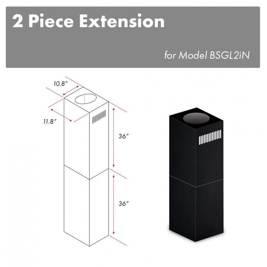 ZLINE Kitchen and Bath, ZLINE 2-36" Chimney Extensions for 10 ft. to 12 ft. Ceilings in Black Stainless (2PCEXT-BSGL2iN), 2PCEXT-BSGL2iN,