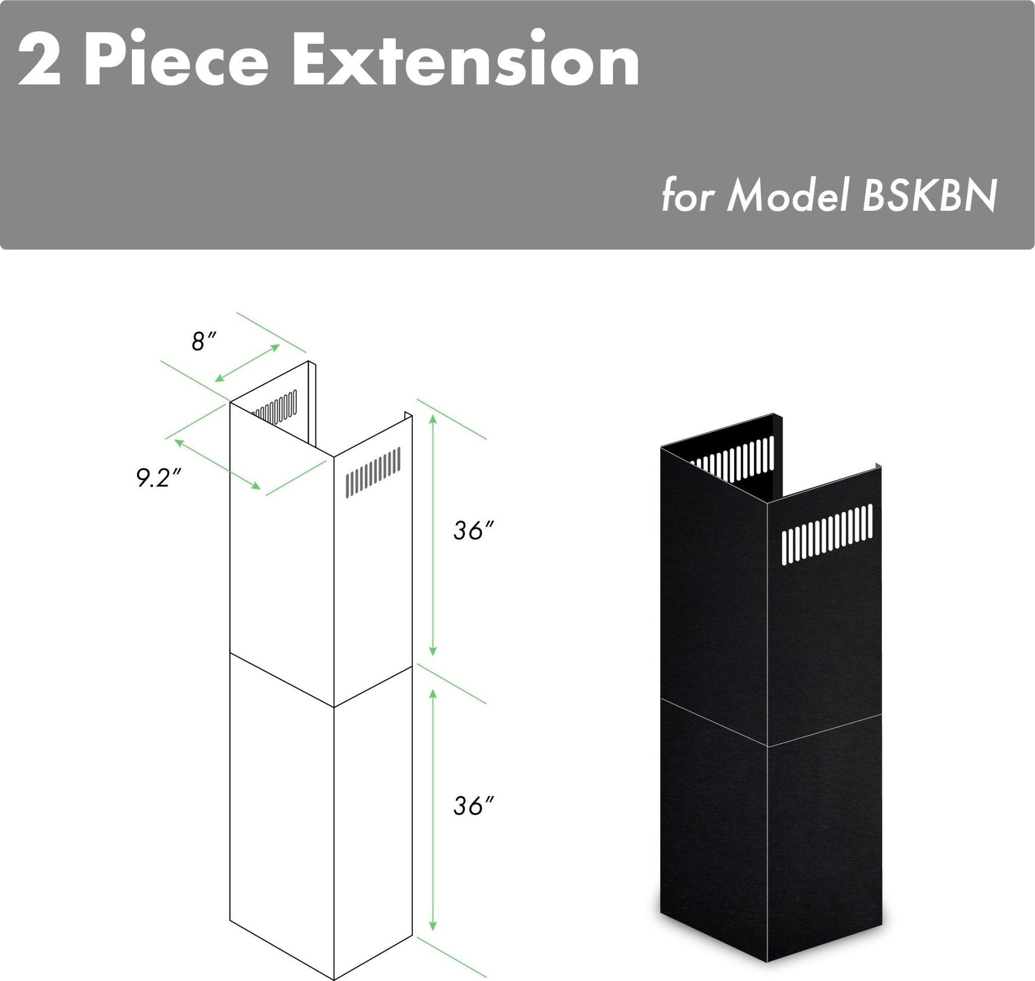 ZLINE Kitchen and Bath, ZLINE 2-36" Chimney Extensions for 10 ft. to 12 ft. Ceilings in Black Stainless (2PCEXT-BSKBN), 2PCEXT-BSKBN,