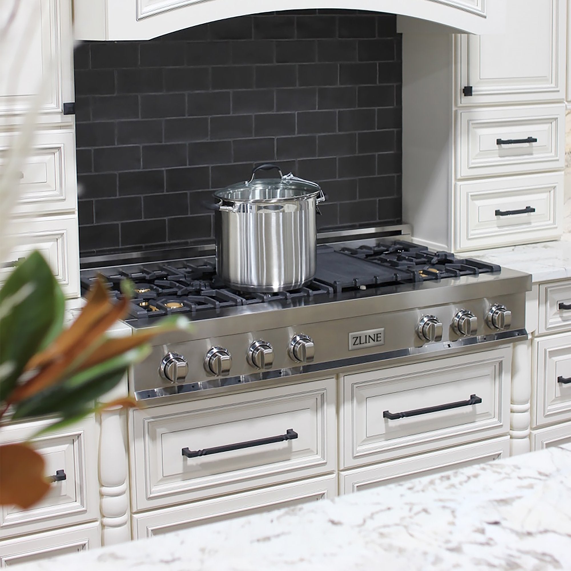 ZLINE 48" Porcelain Gas Stovetop with 7 Gas Burners and Griddle (RT48) Available with Brass Burners - Rustic Kitchen & Bath - Rangetops - ZLINE Kitchen and Bath