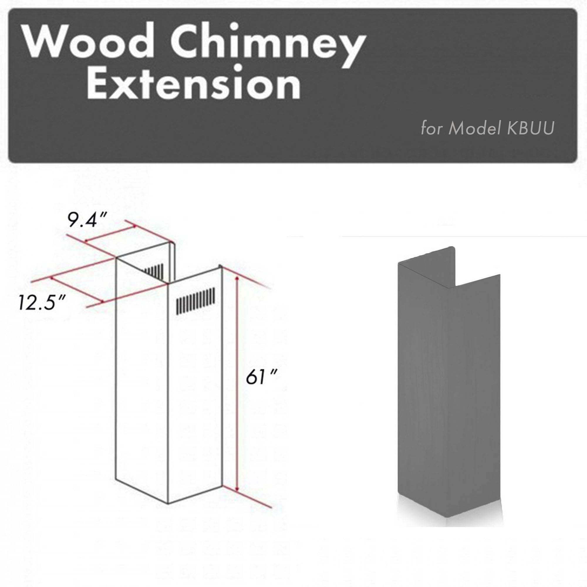 ZLINE Kitchen and Bath, ZLINE 61" Wooden Chimney Extension for Ceilings up to 12.5 ft. (KBUU-E), KBUU-E,