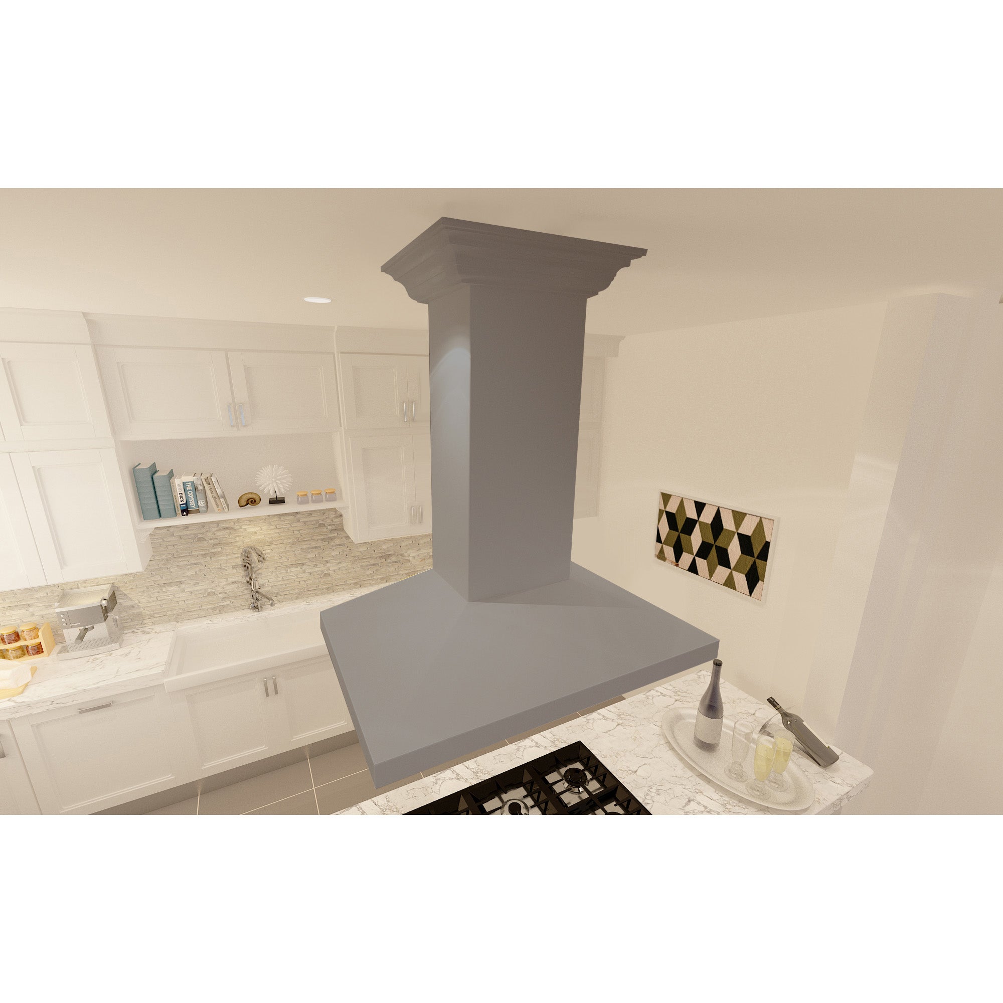 ZLINE 30" Ducted Wooden Island Mount Range Hood in Gray with Remote Blower (KBiUU-RS-30-400)
