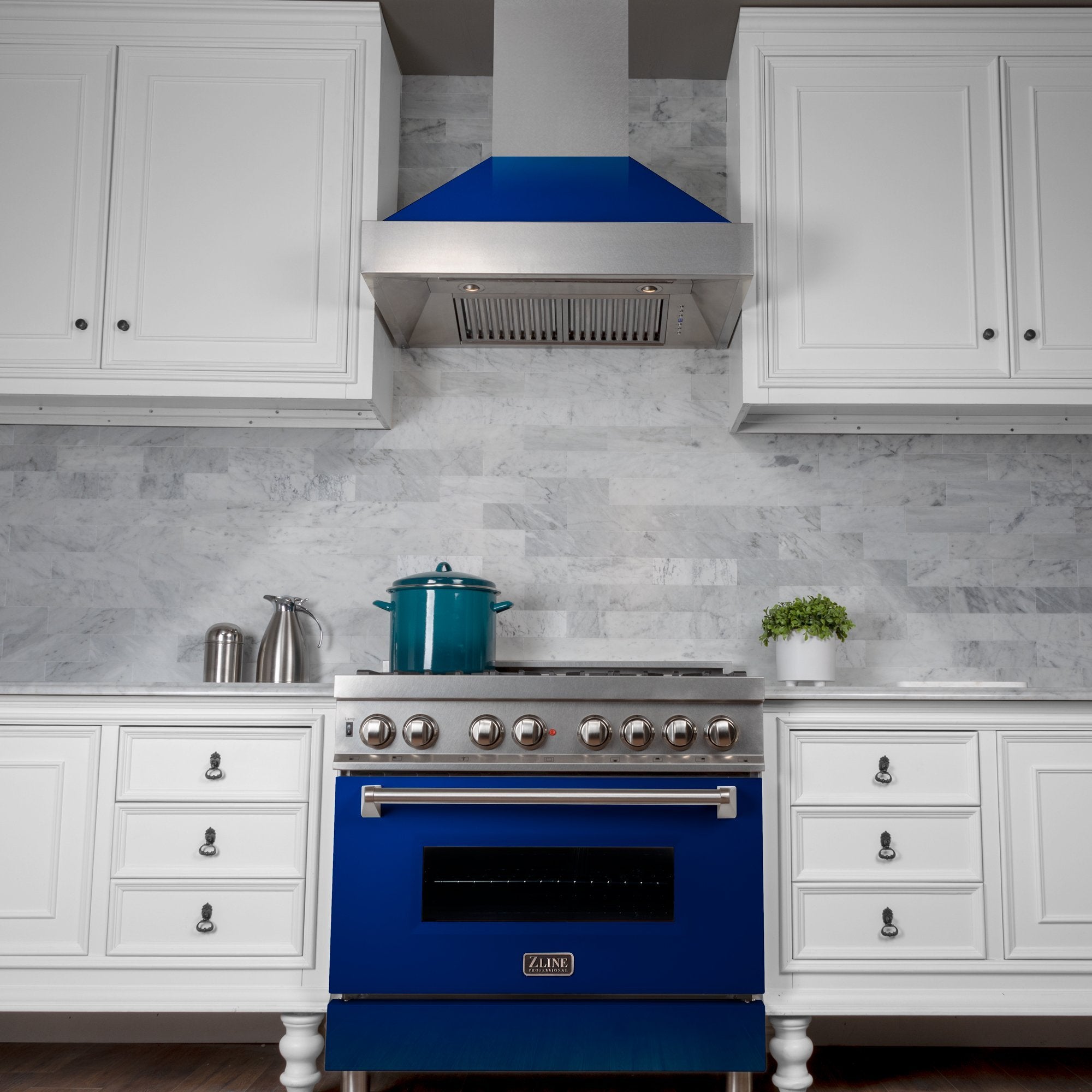 ZLINE Kitchen and Bath, ZLINE ZLINE DuraSnow Stainless Steel¨ Range Hood with Blue Gloss Shell (8654BG), 8654BG-30,