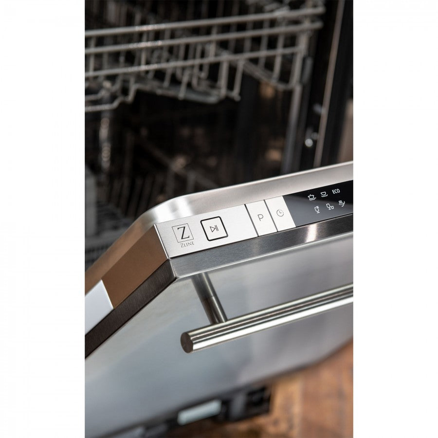 ZLINE 18 in. Compact Stainless Steel Top Control Built-In Dishwasher with Stainless Steel Tub and Modern Style Handle, 52dBa