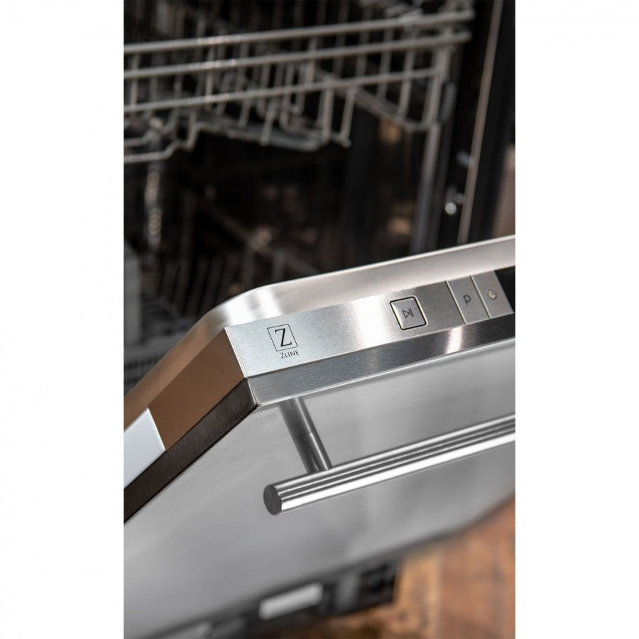ZLINE 24 in. Stainless Steel Top Control Dishwasher with Stainless Steel Tub and Modern Style Handle, 52dBa (DW-304-24)