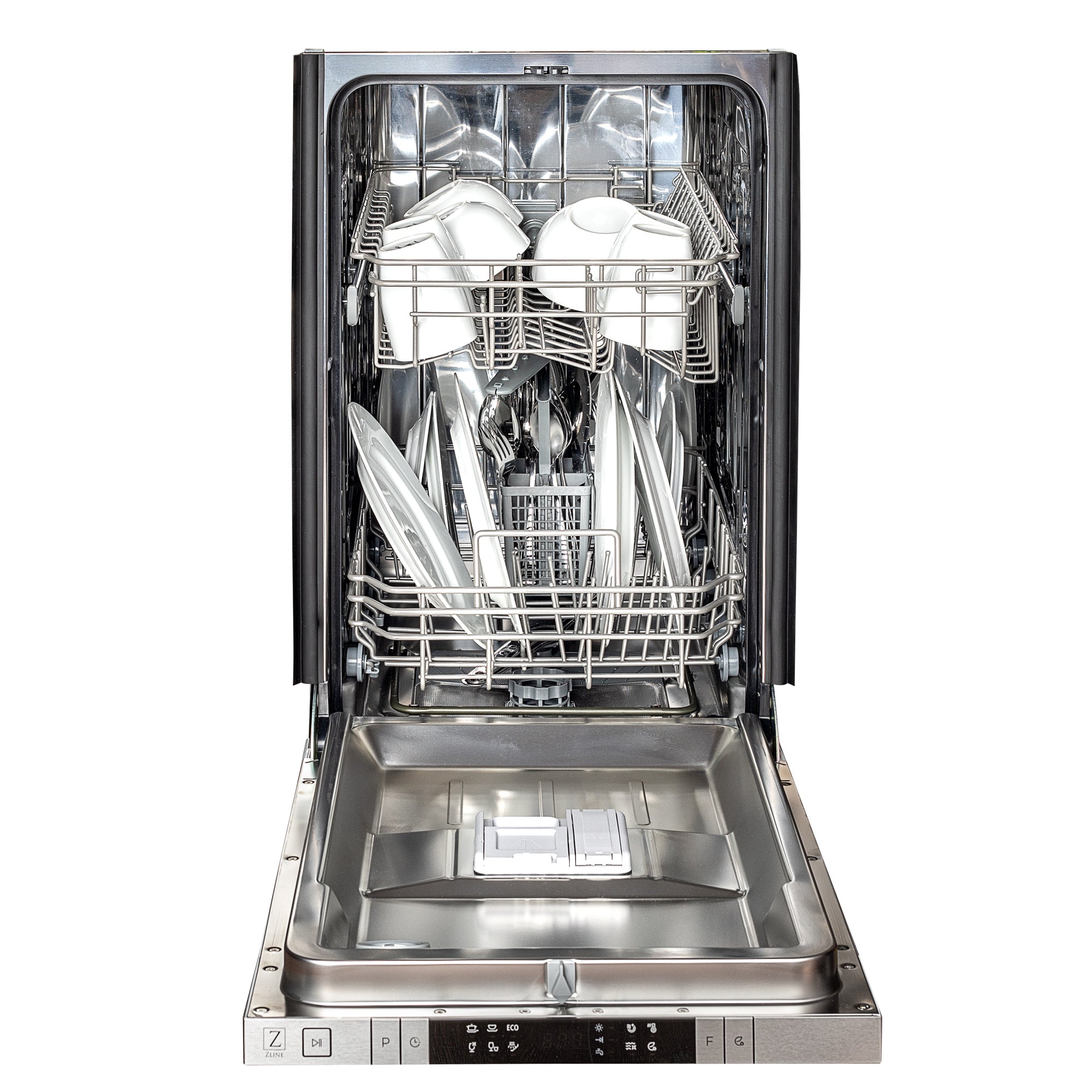 ZLINE 18 in. Compact White Matte Top Control Built-In Dishwasher with Stainless Steel Tub and Traditional Style Handle, 52dBa