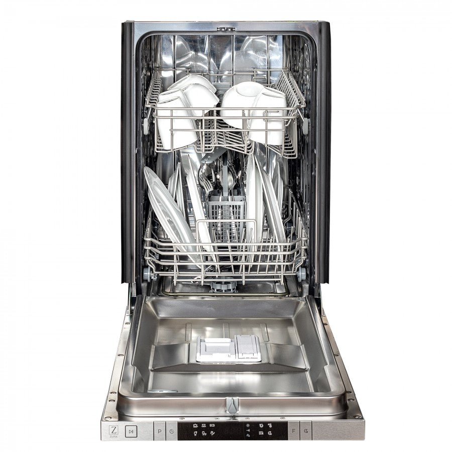 ZLINE 18 in. Compact Stainless Steel Top Control Dishwasher with Stainless Steel Tub and Traditional Style Handle, 52dBa (DW-304-H-18)